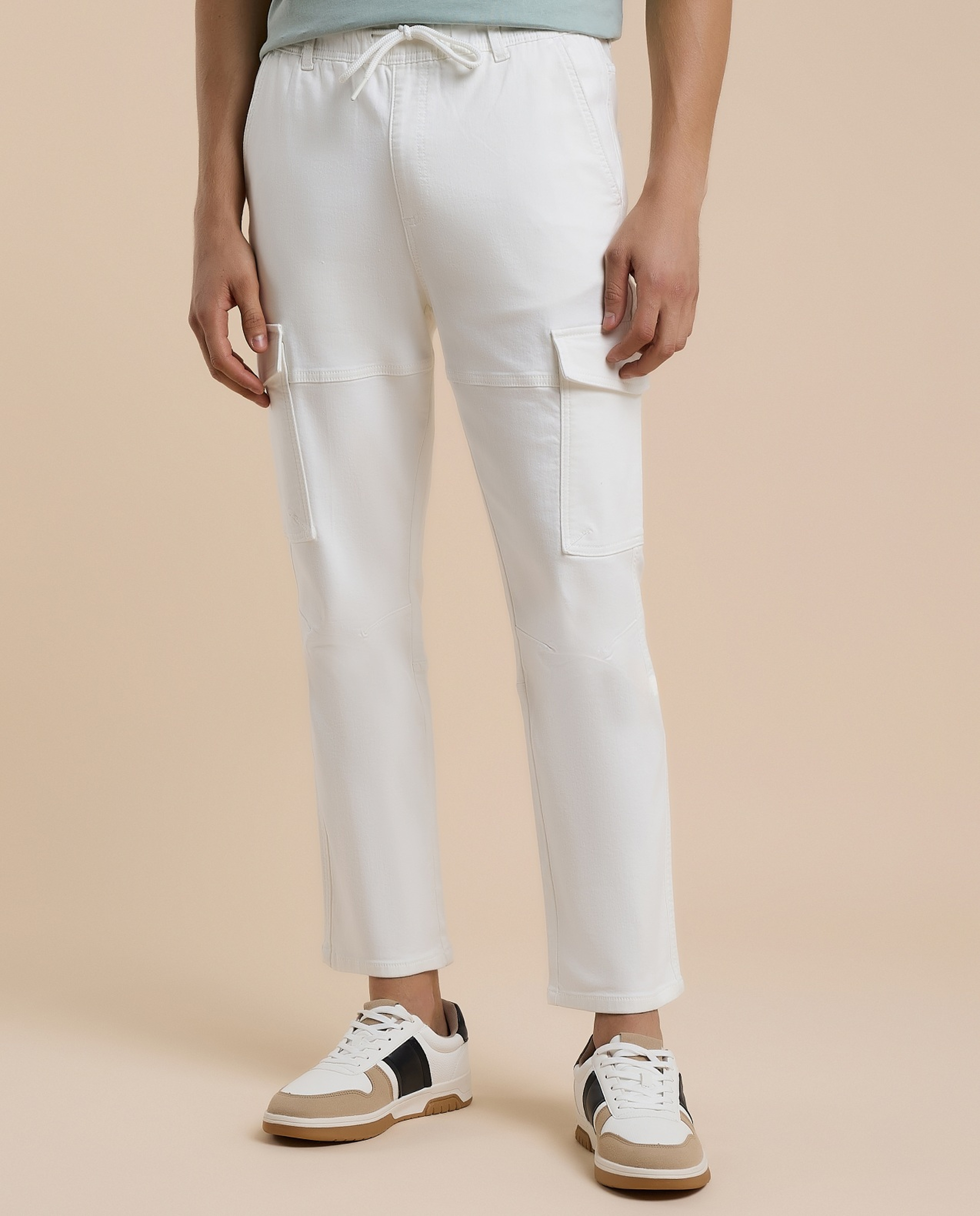 Solid Cargo Pants with Drawstring Waist