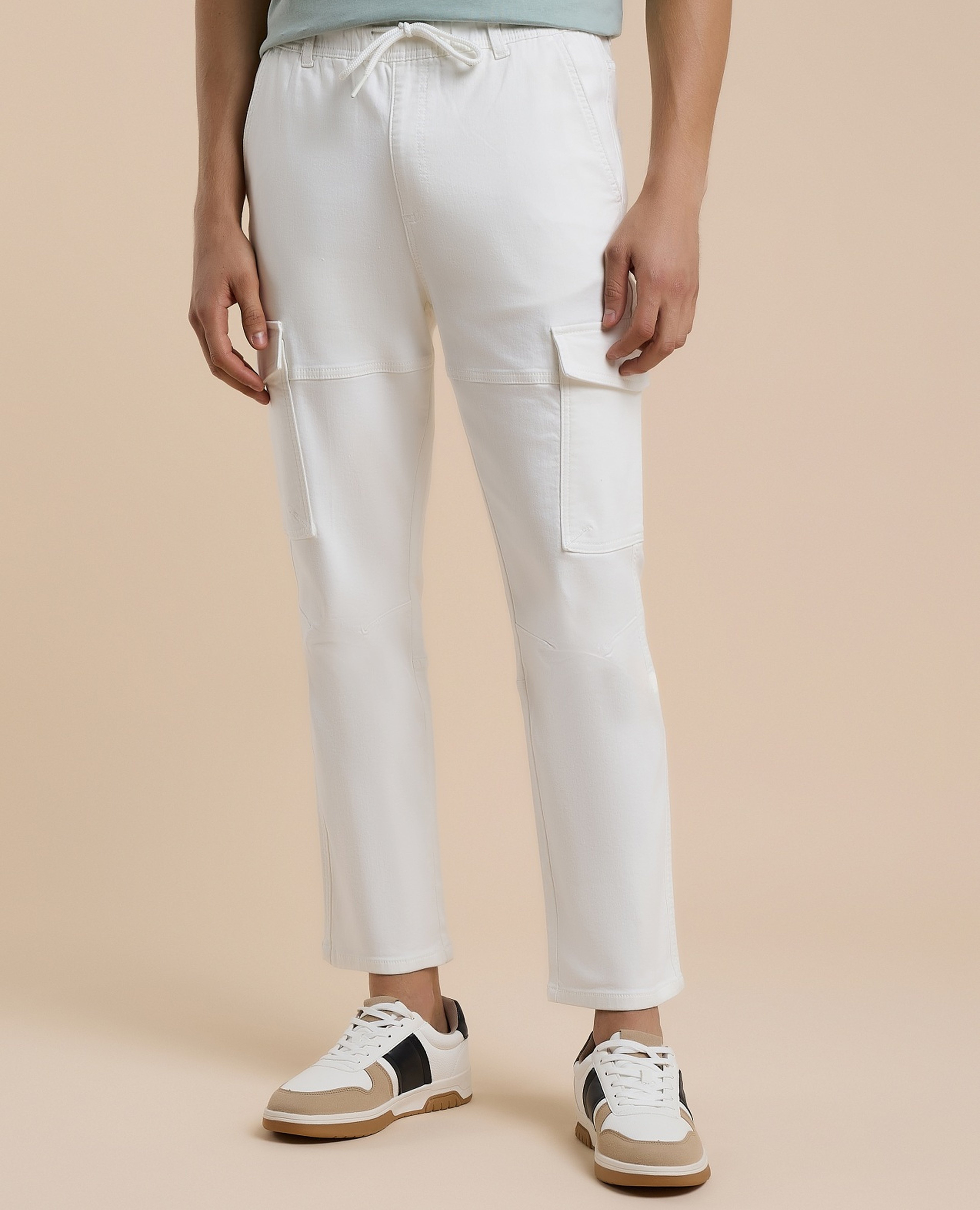 Solid Cargo Pants with Drawstring Waist