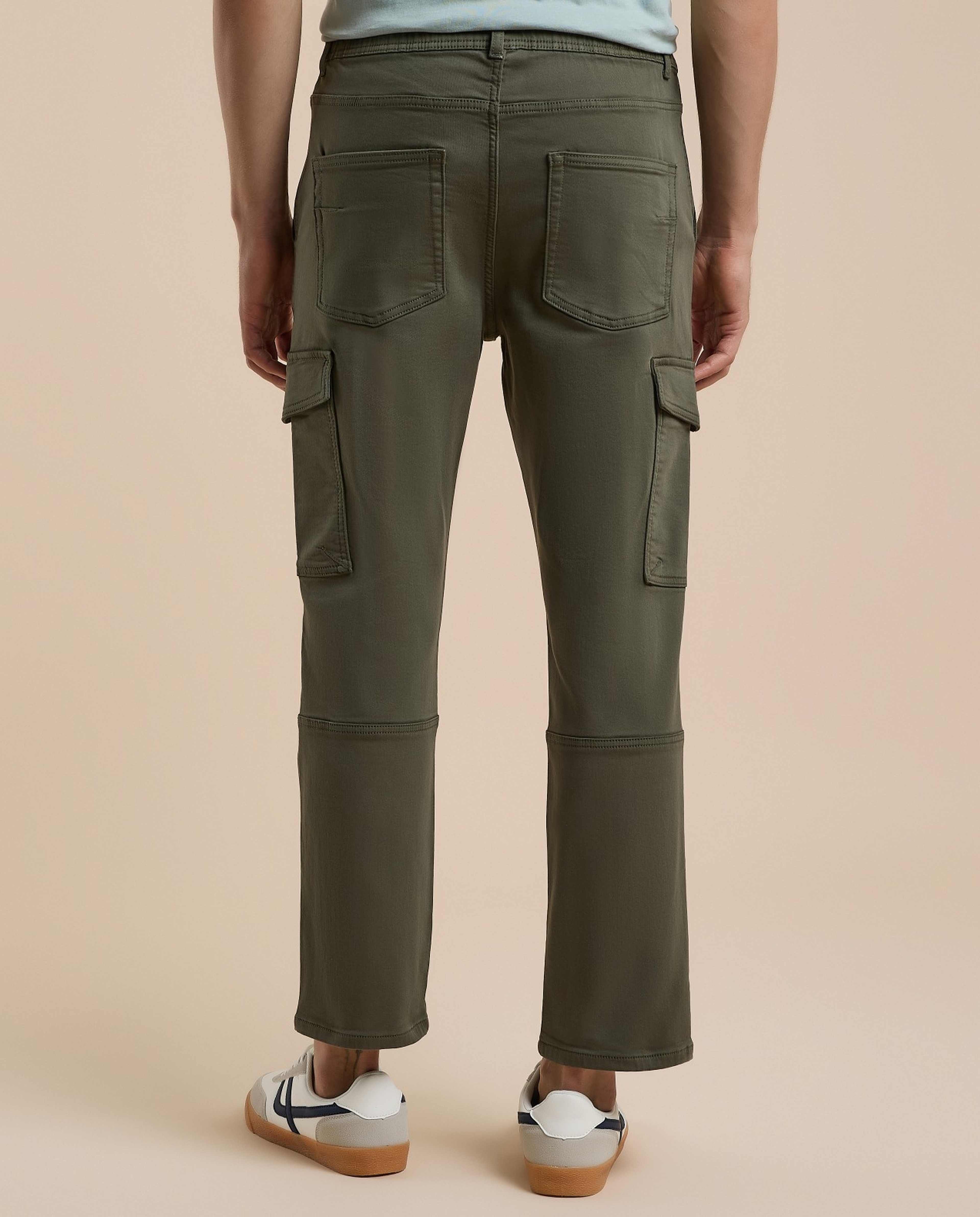 Solid Cargo Pants with Drawstring Waist