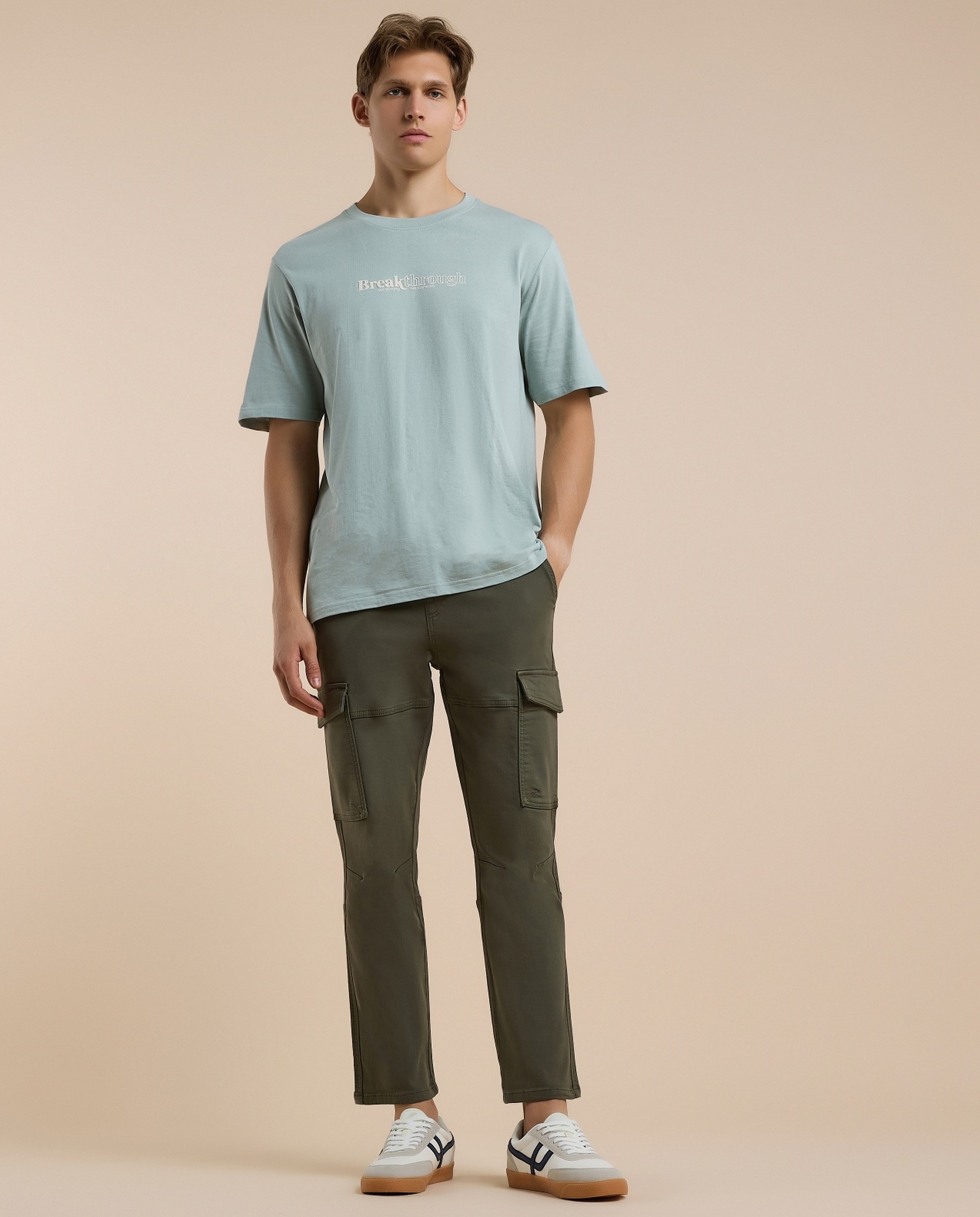 Solid Cargo Pants with Drawstring Waist