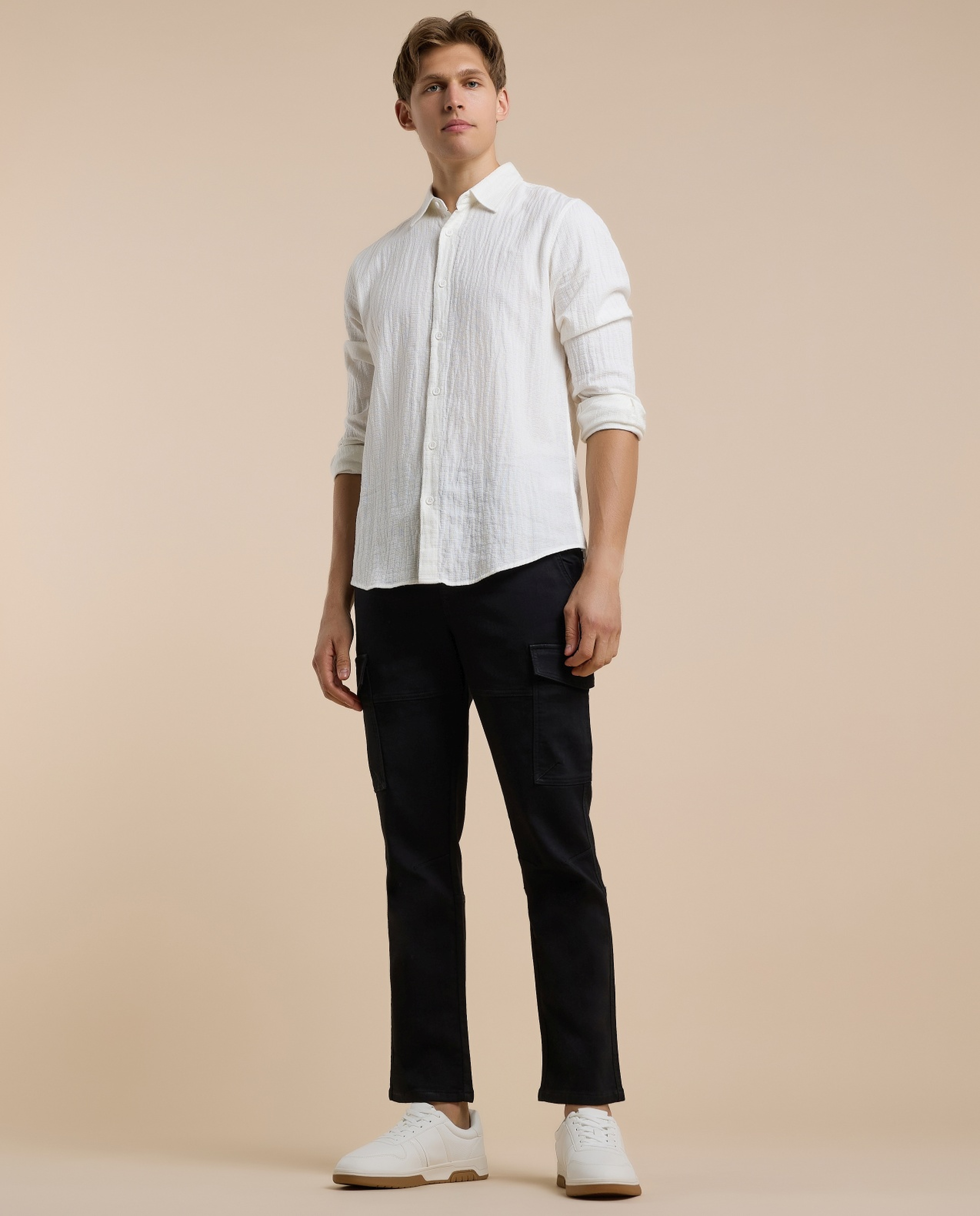 Solid Cargo Pants with Drawstring Waist