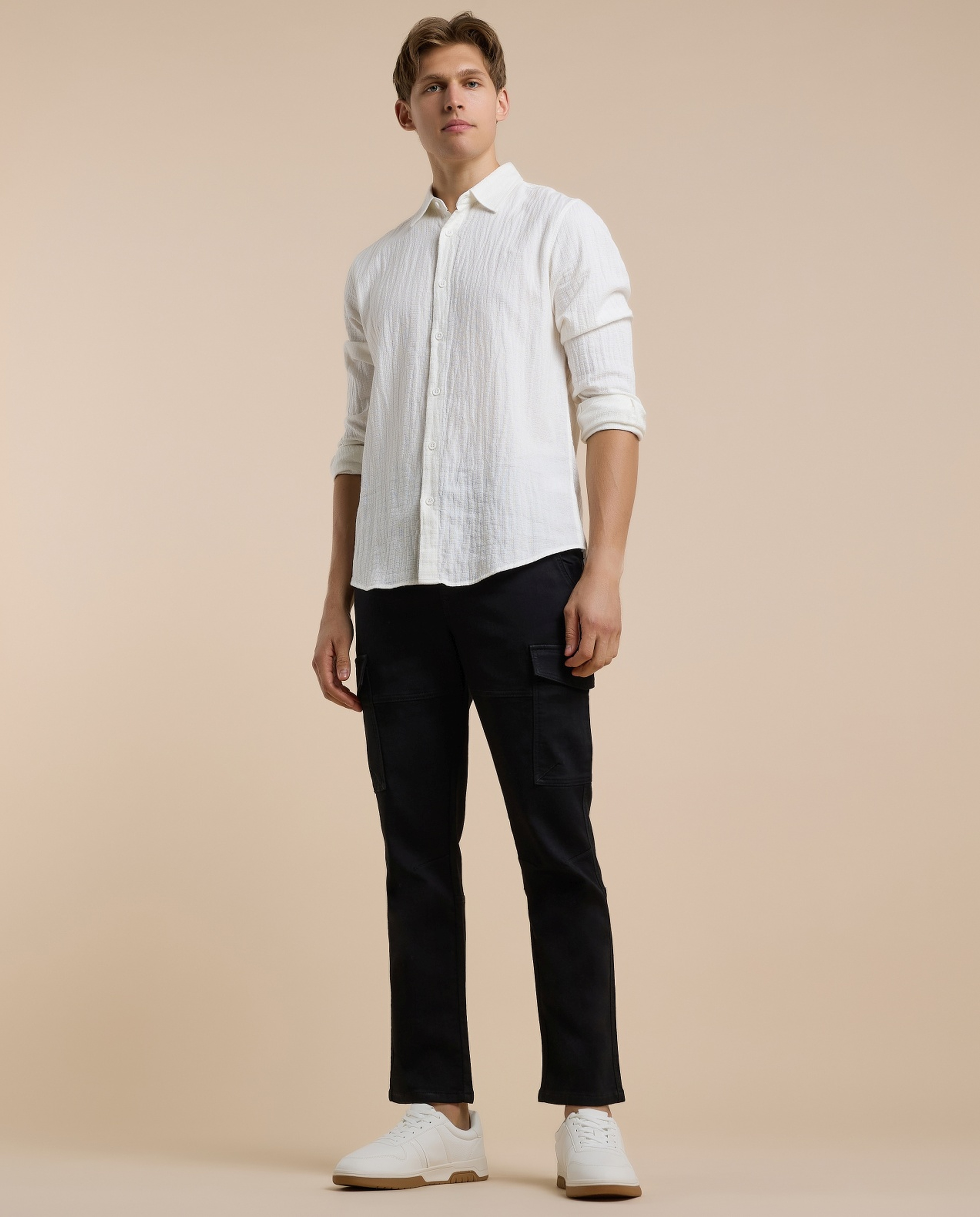 Solid Cargo Pants with Drawstring Waist