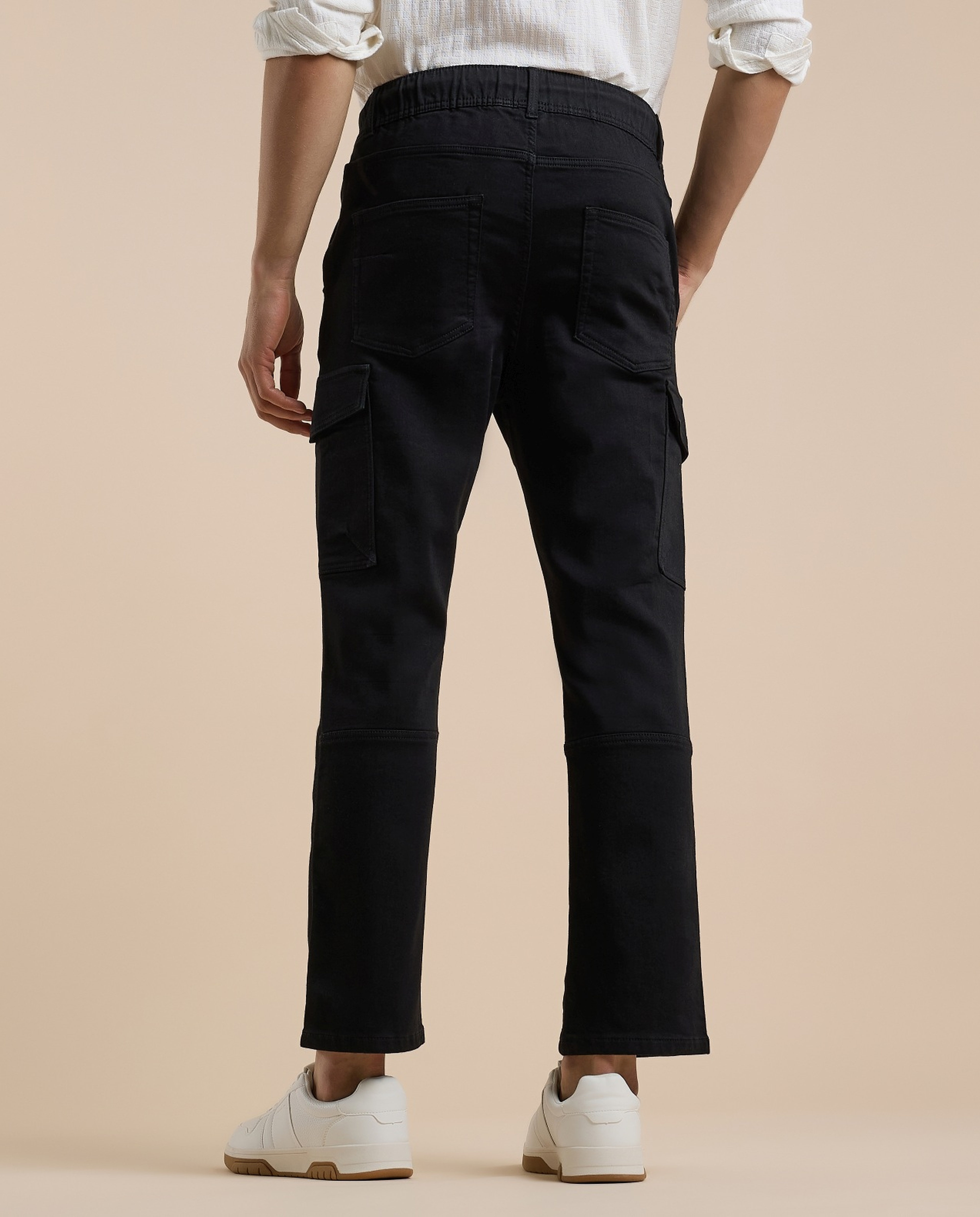 Solid Cargo Pants with Drawstring Waist