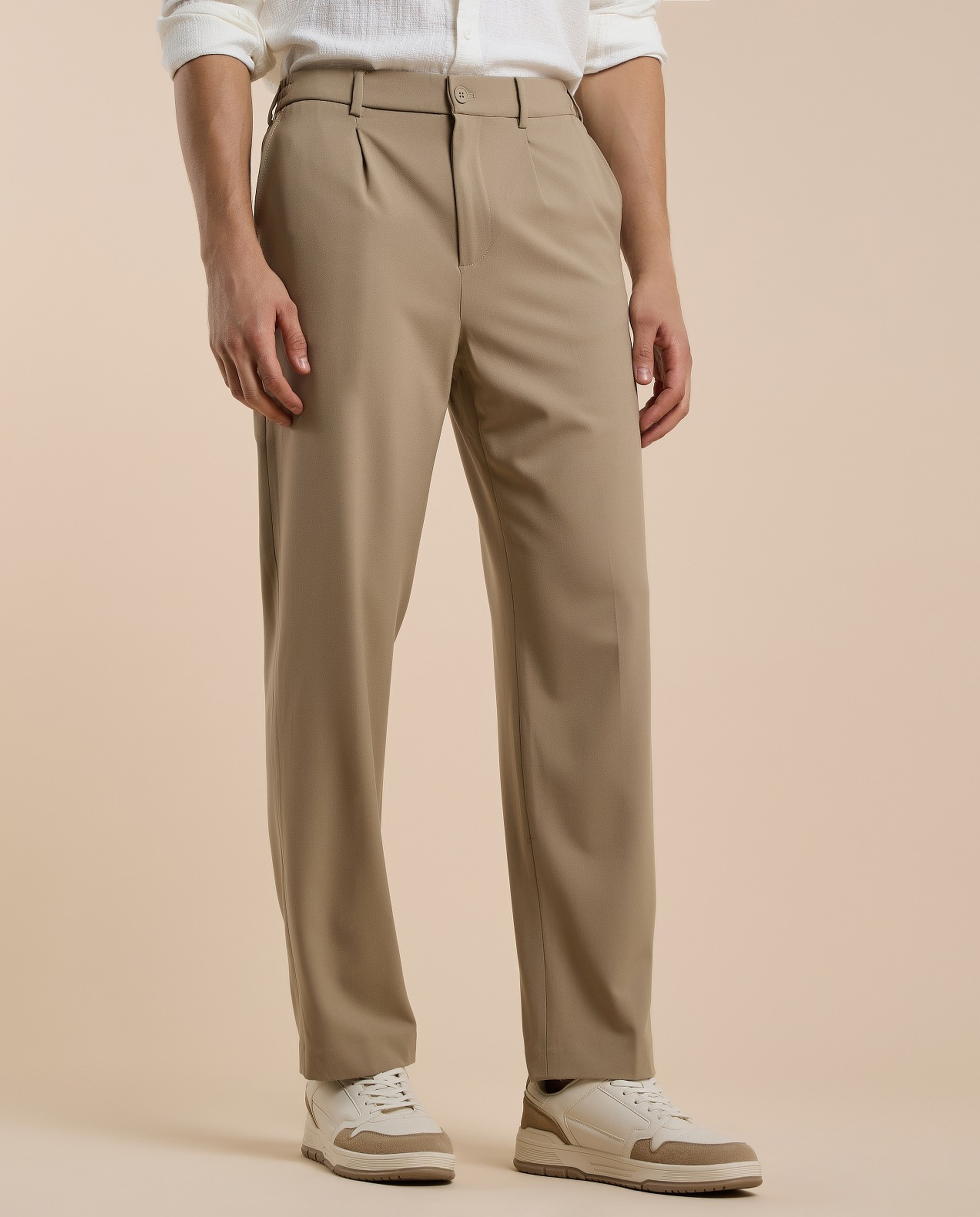 Solid Straight Pants with Button Closure