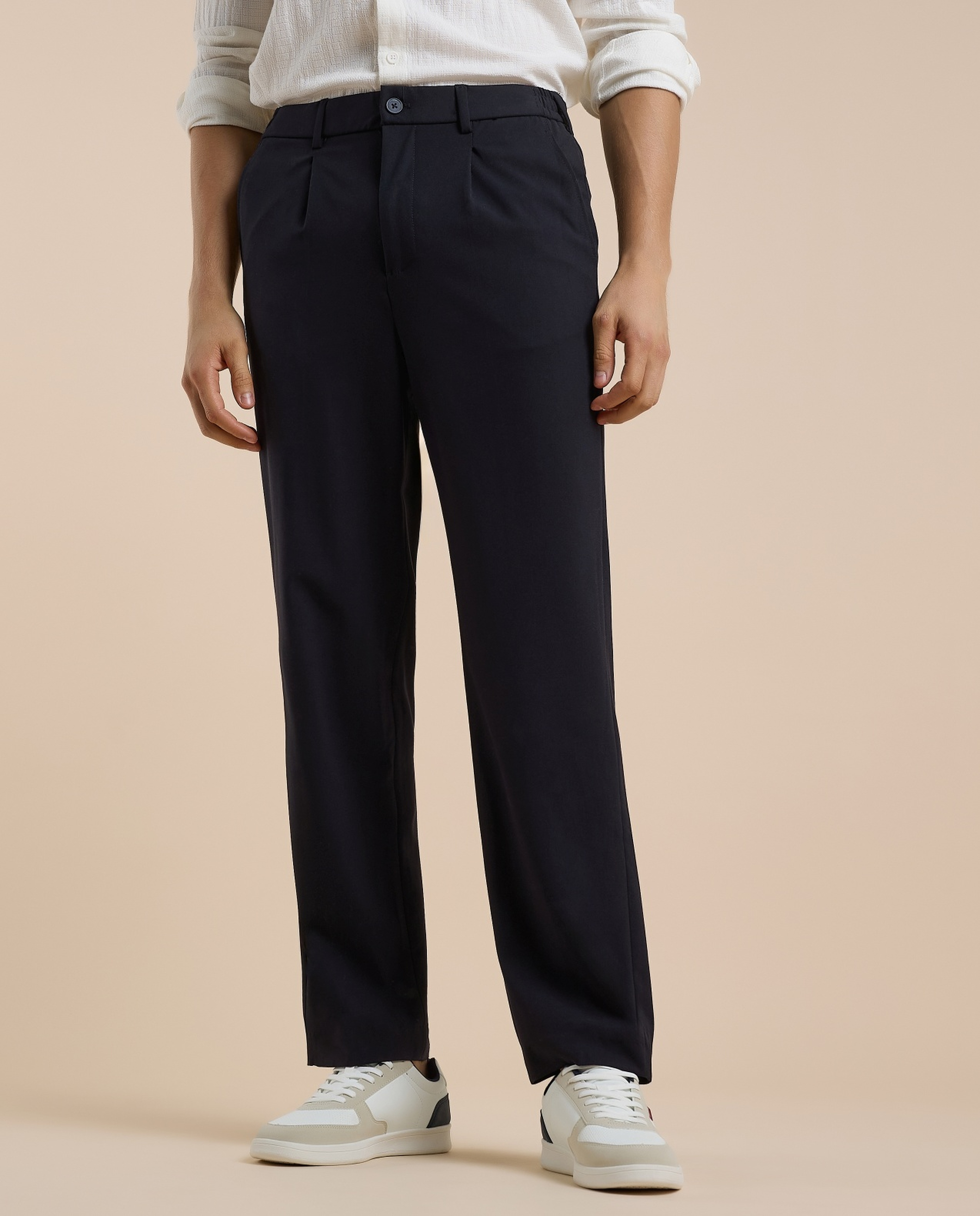 Solid Straight Pants with Button Closure