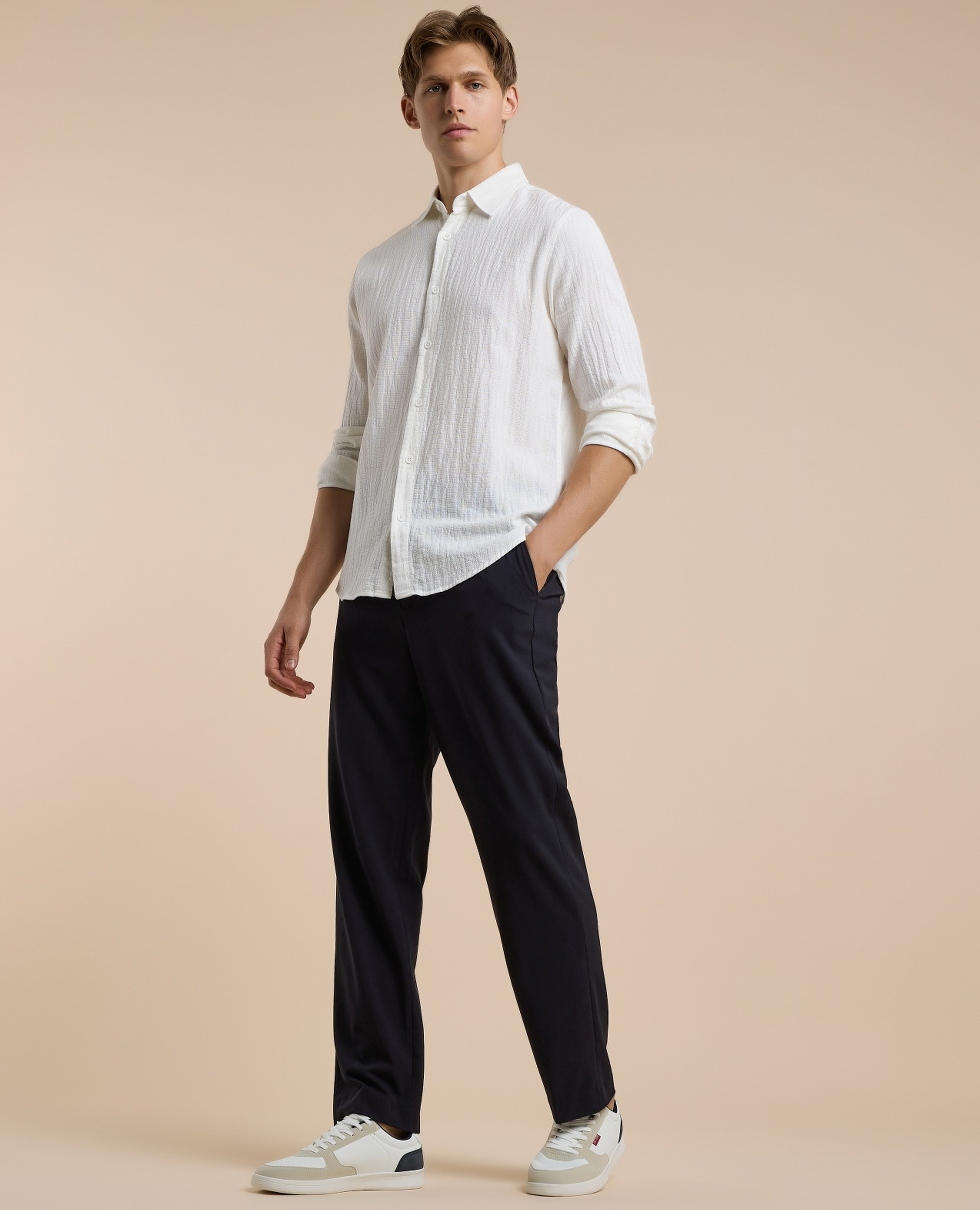 Solid Straight Pants with Button Closure