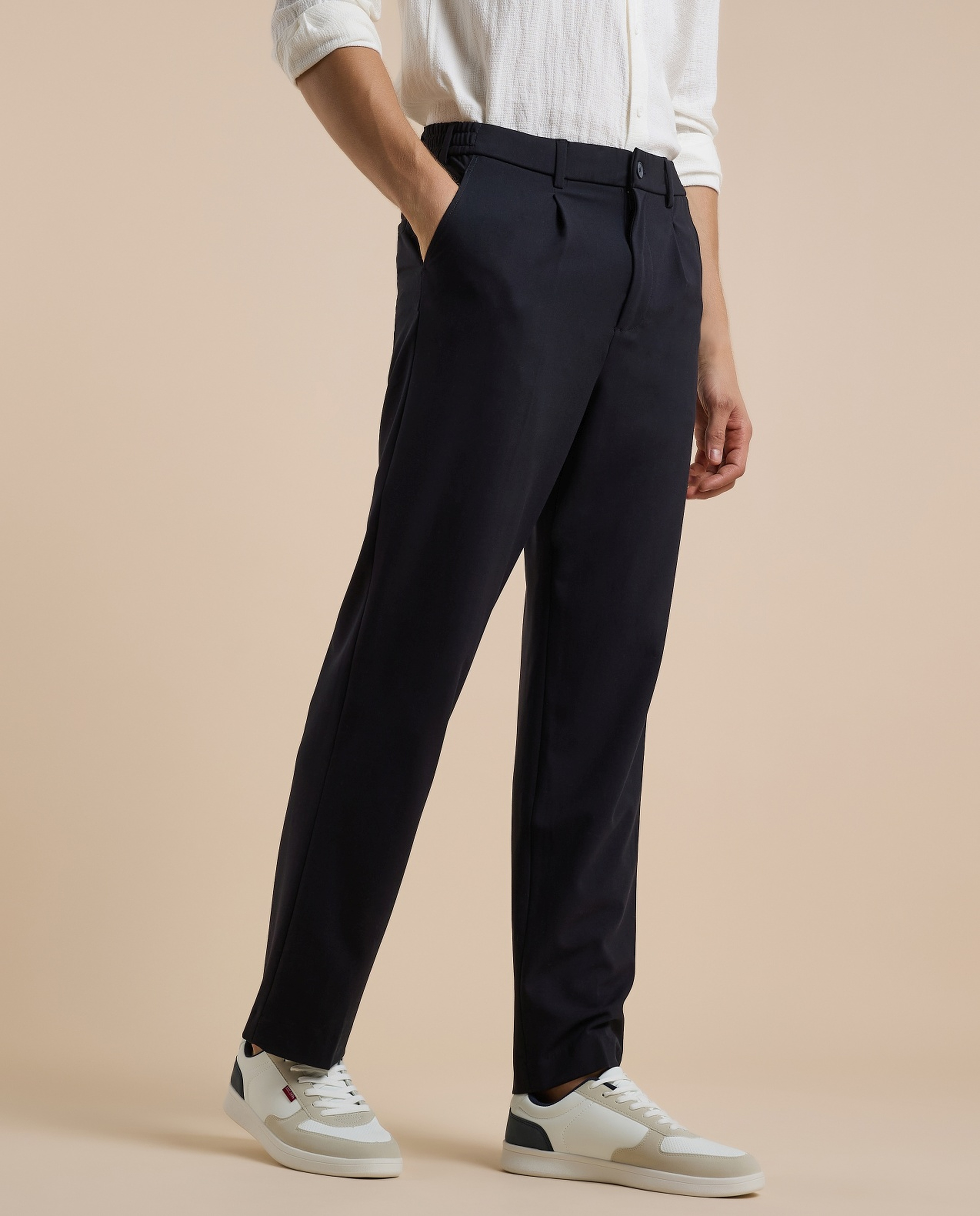 Solid Straight Pants with Button Closure