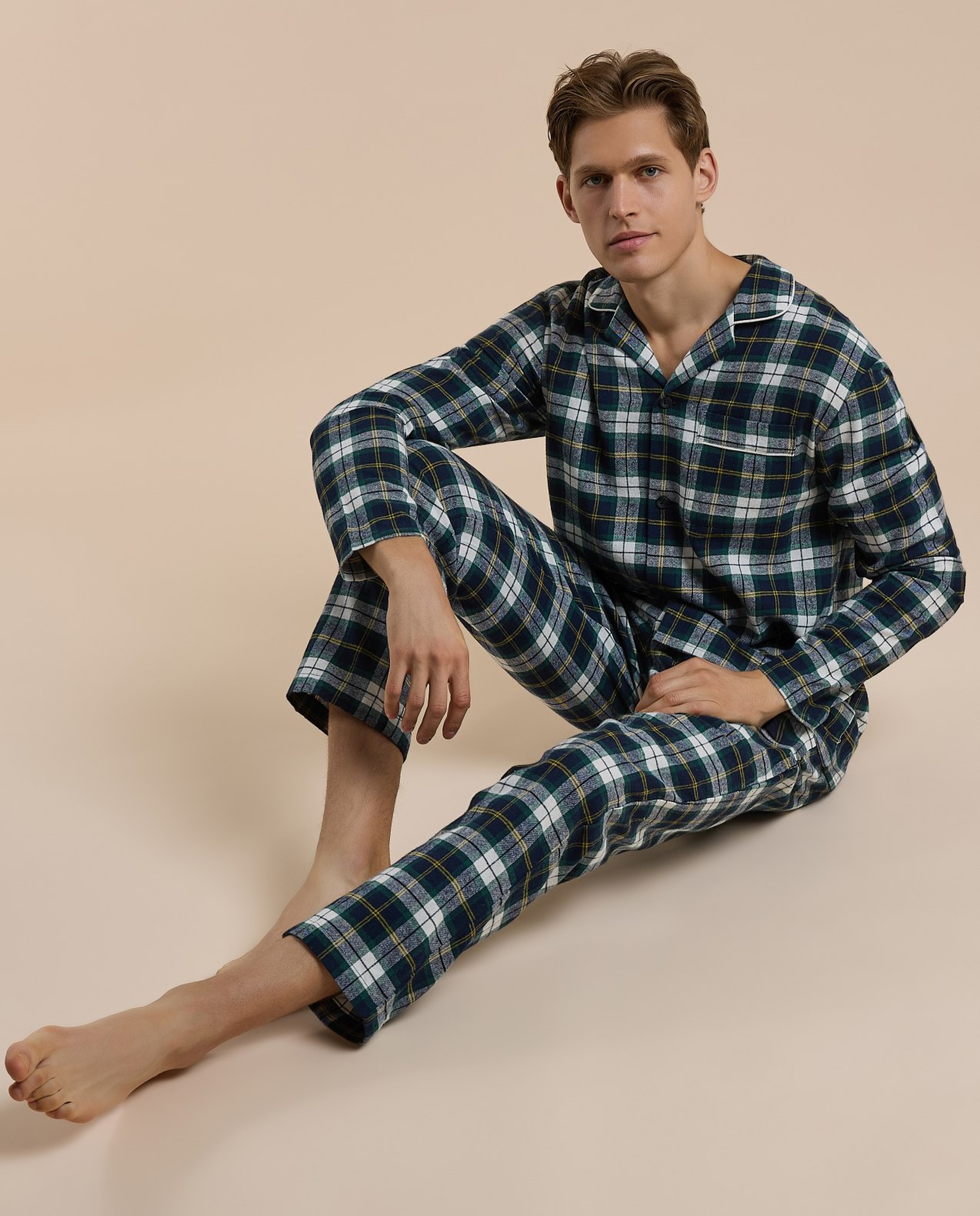 Plaid Lapel Collar Pyjama Set