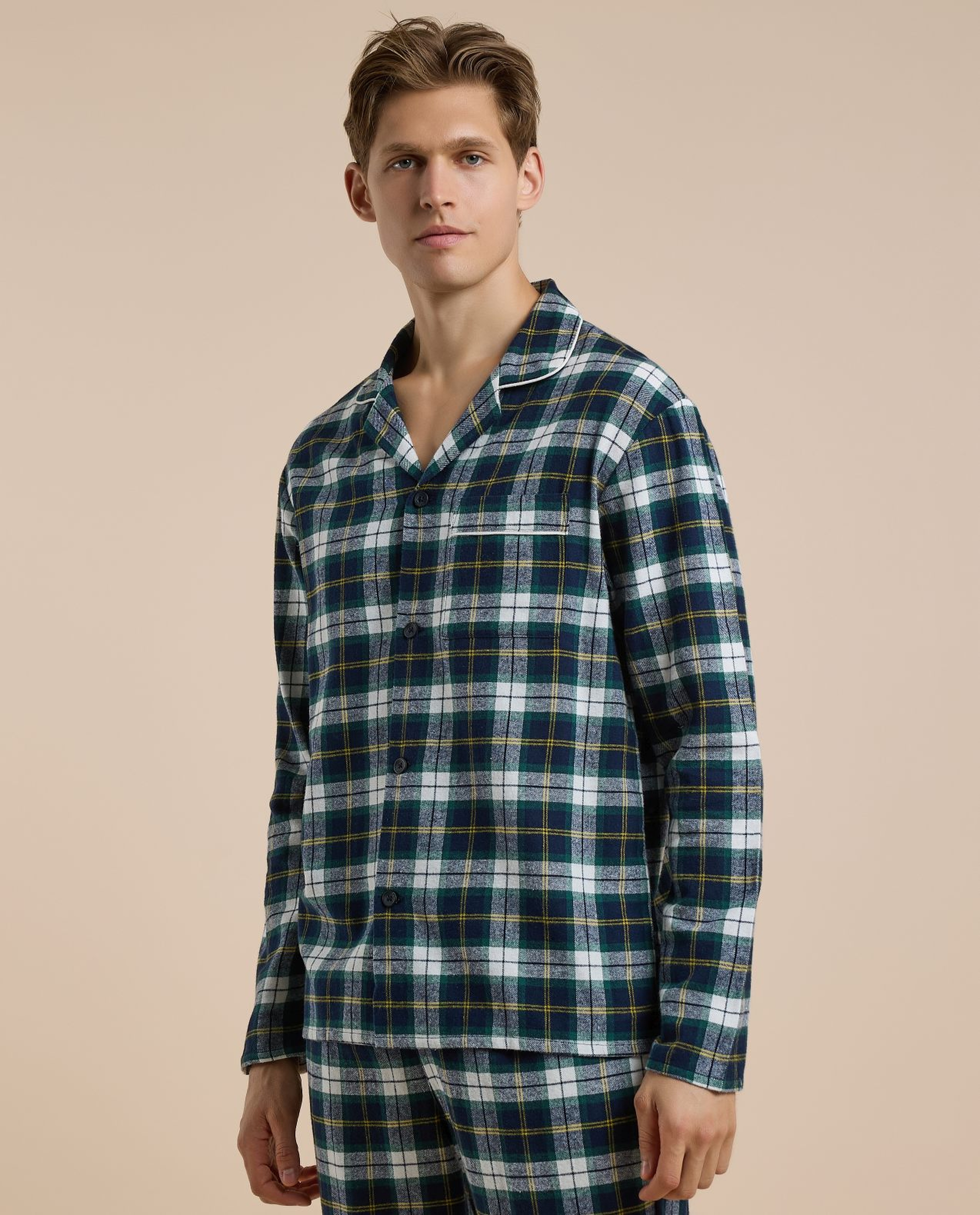 Plaid Lapel Collar Pyjama Set