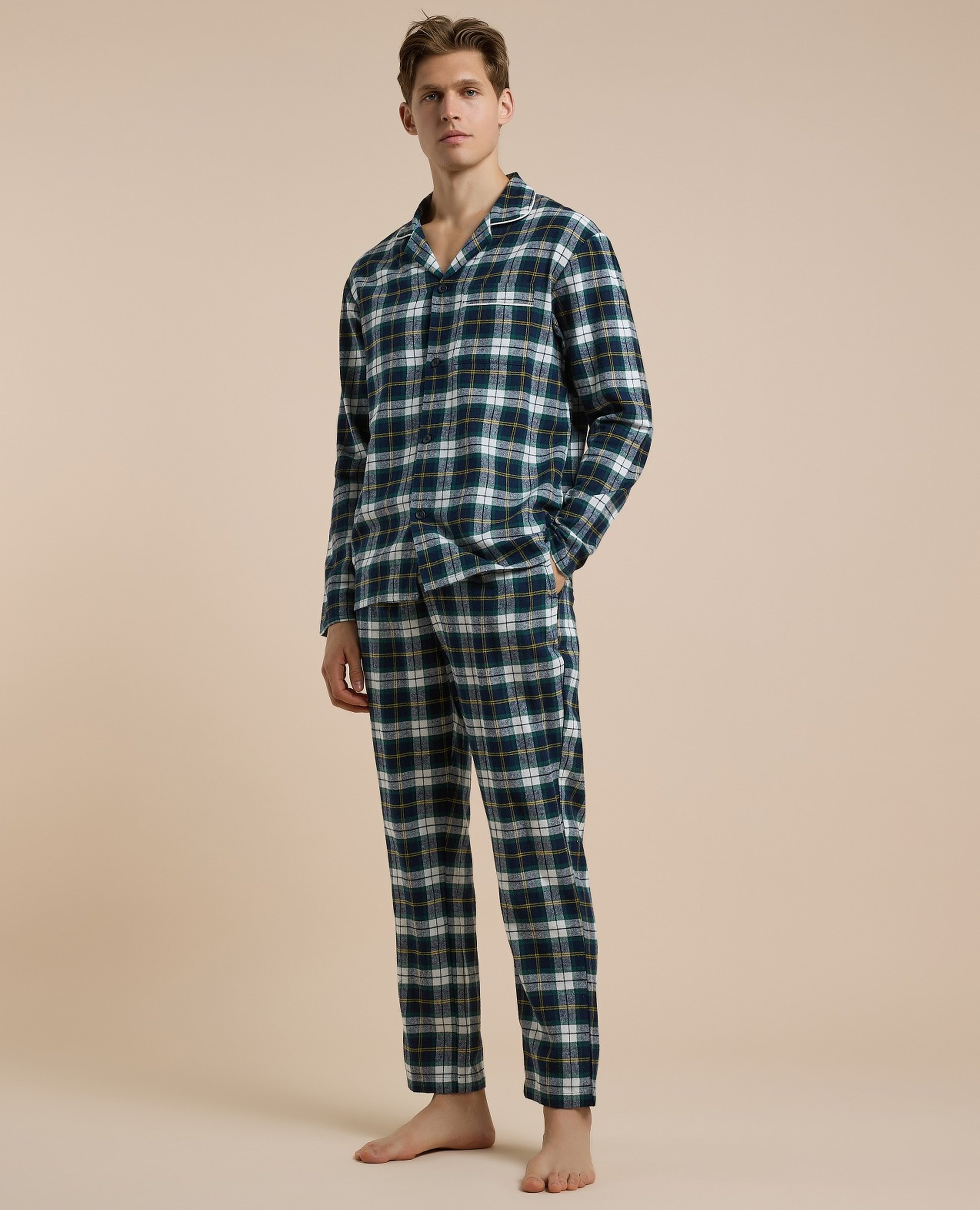 Plaid Lapel Collar Pyjama Set