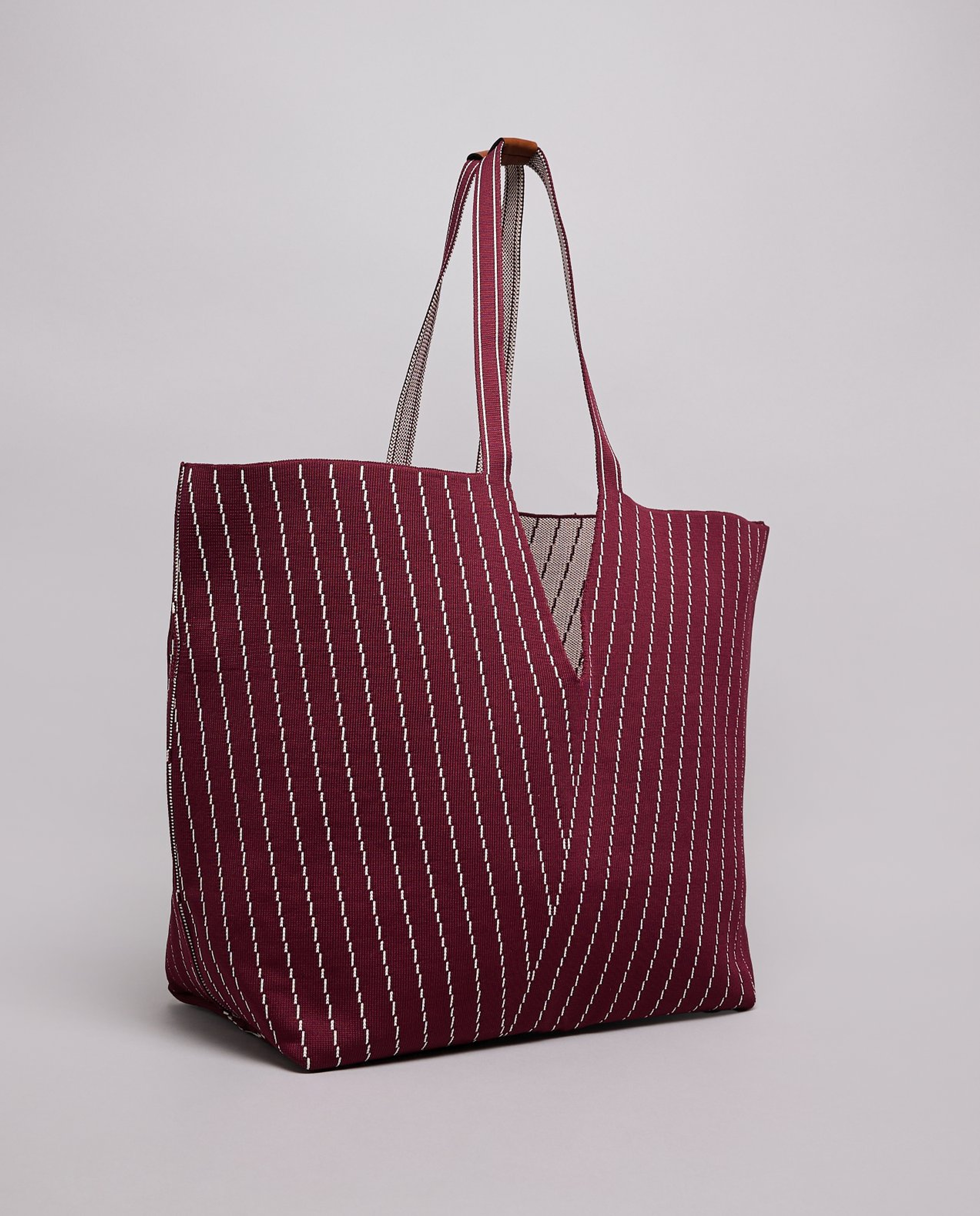 Striped Canvas Tote Bag with Pouch