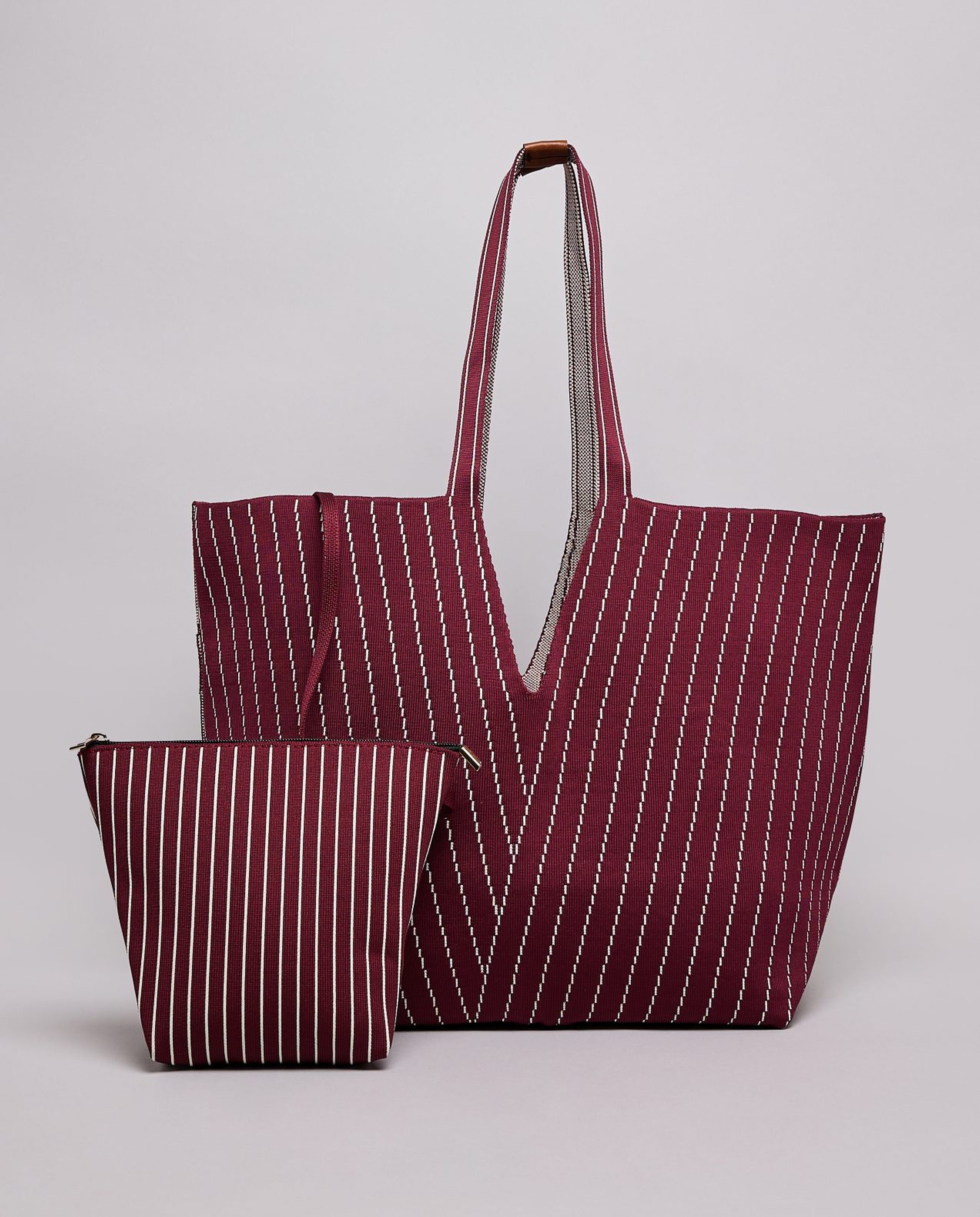 Striped Canvas Tote Bag with Pouch