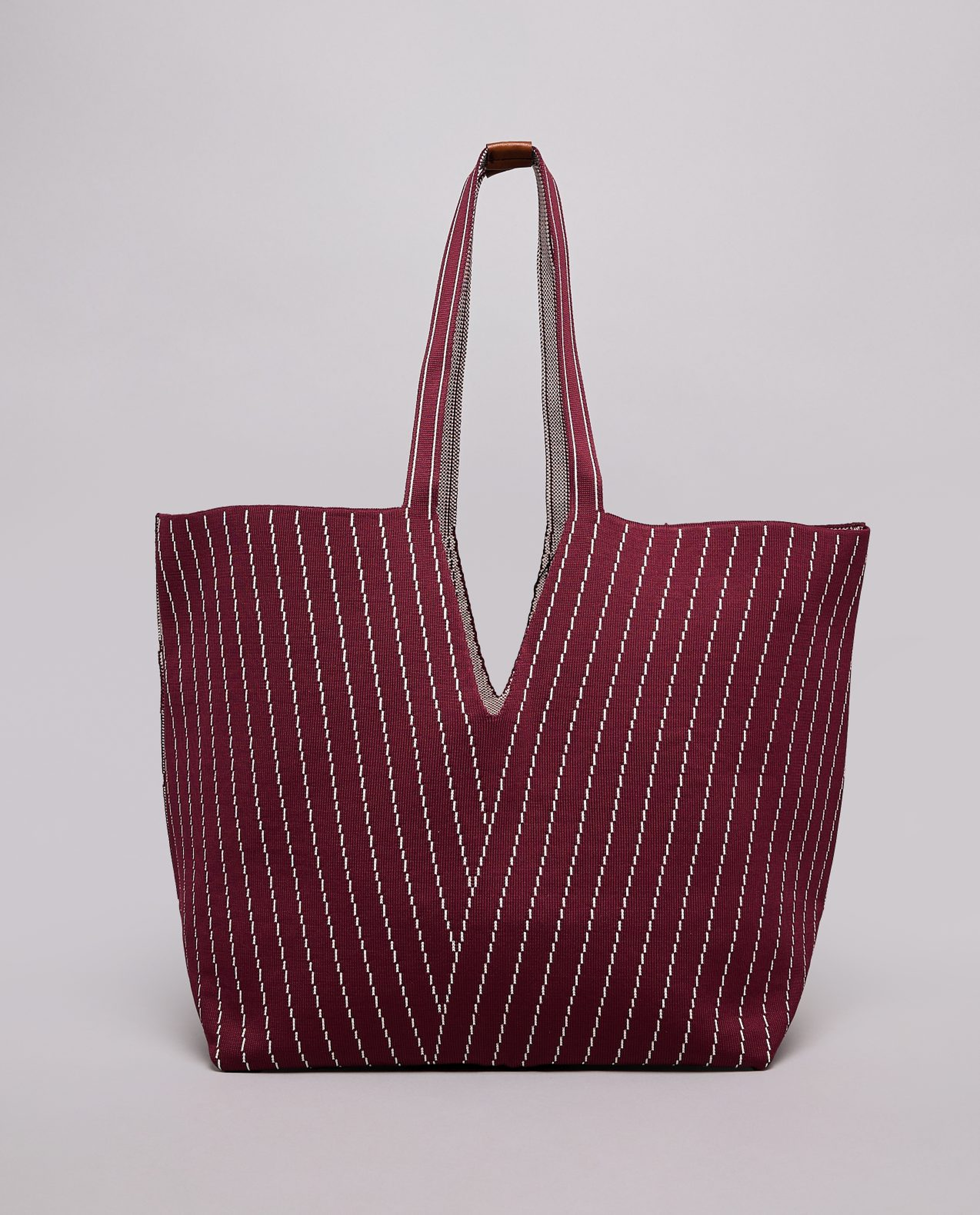 Striped Canvas Tote Bag with Pouch