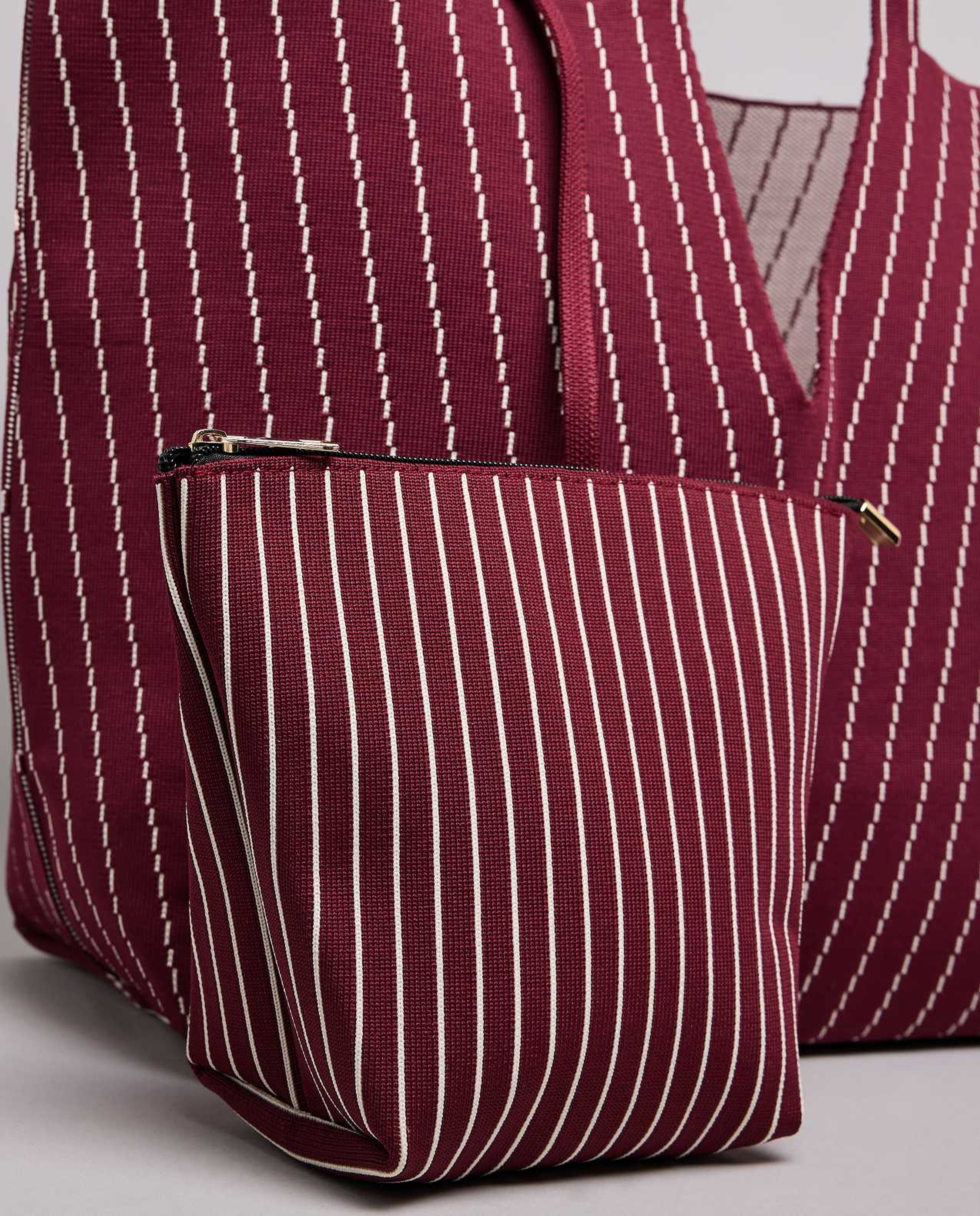 Striped Canvas Tote Bag with Pouch