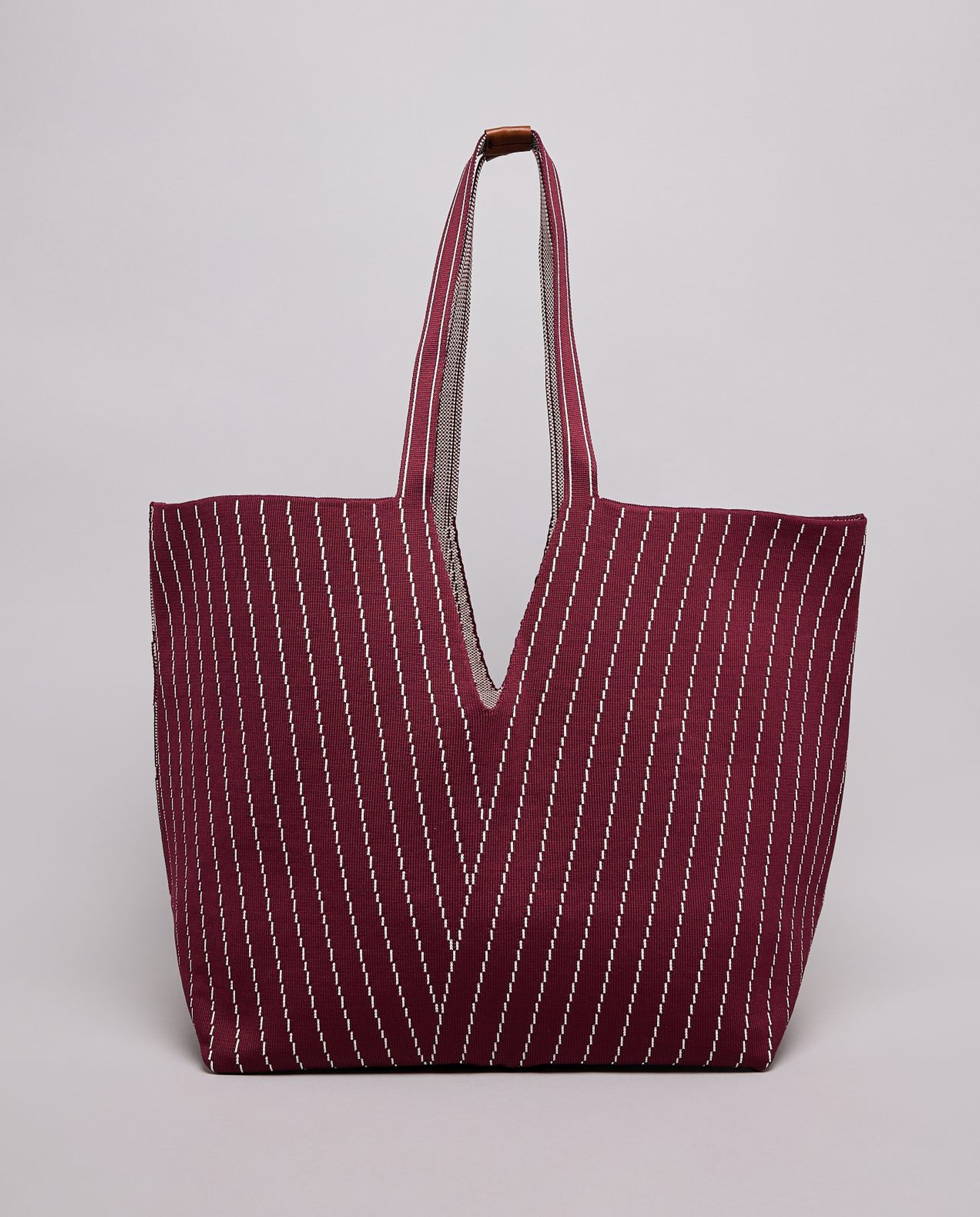 Striped Canvas Tote Bag with Pouch