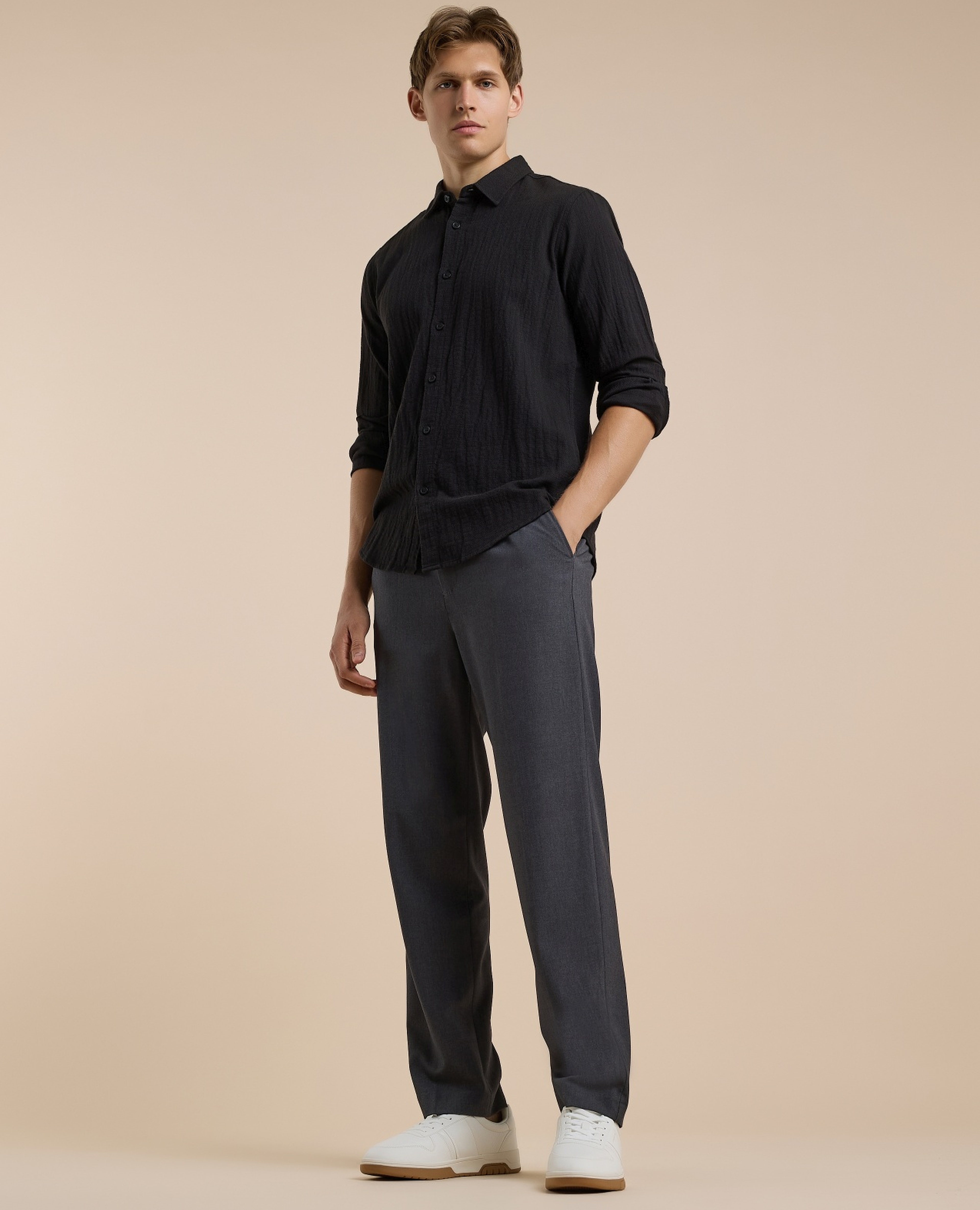 Solid Straight Pants with Button Closure