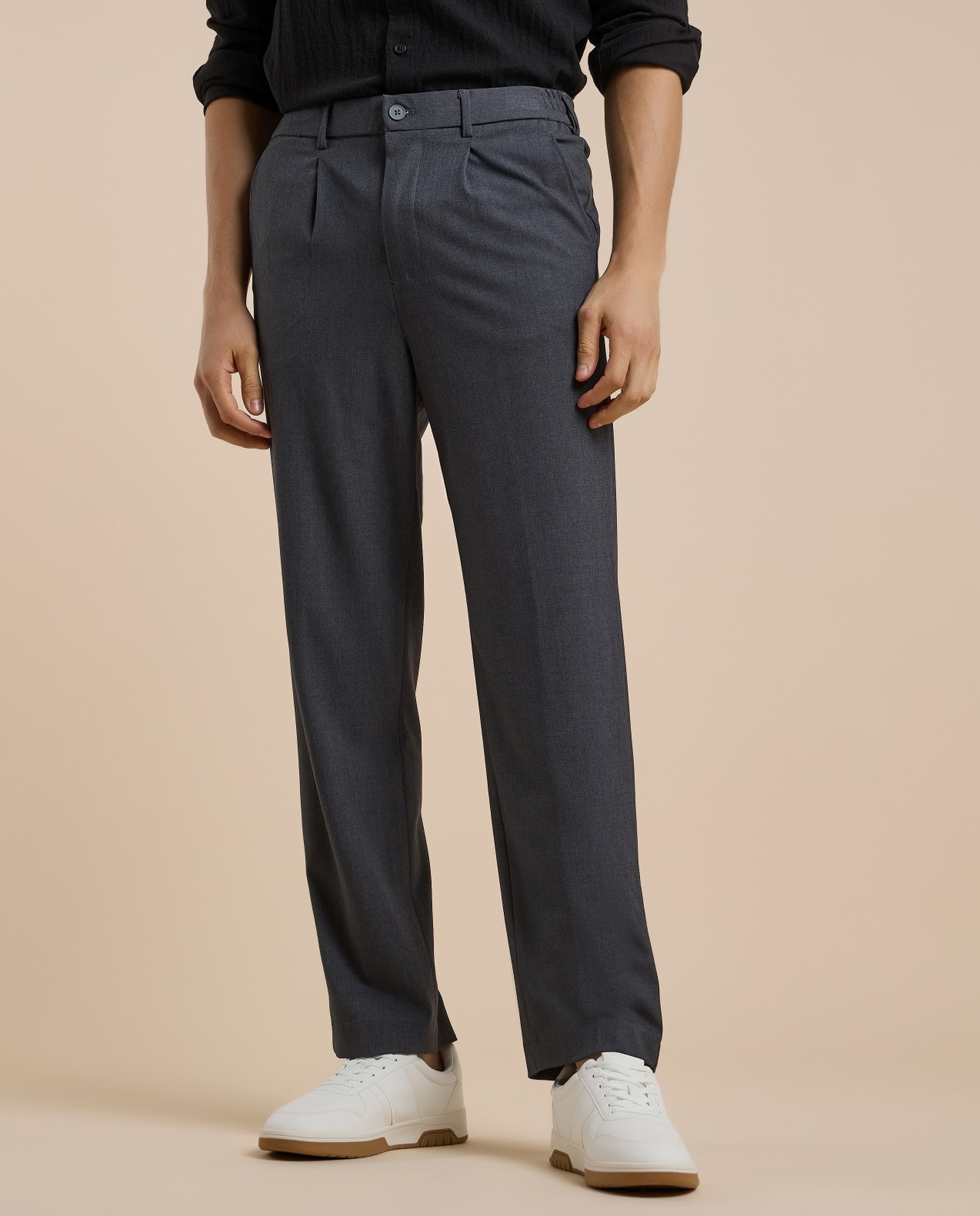 Solid Straight Pants with Button Closure