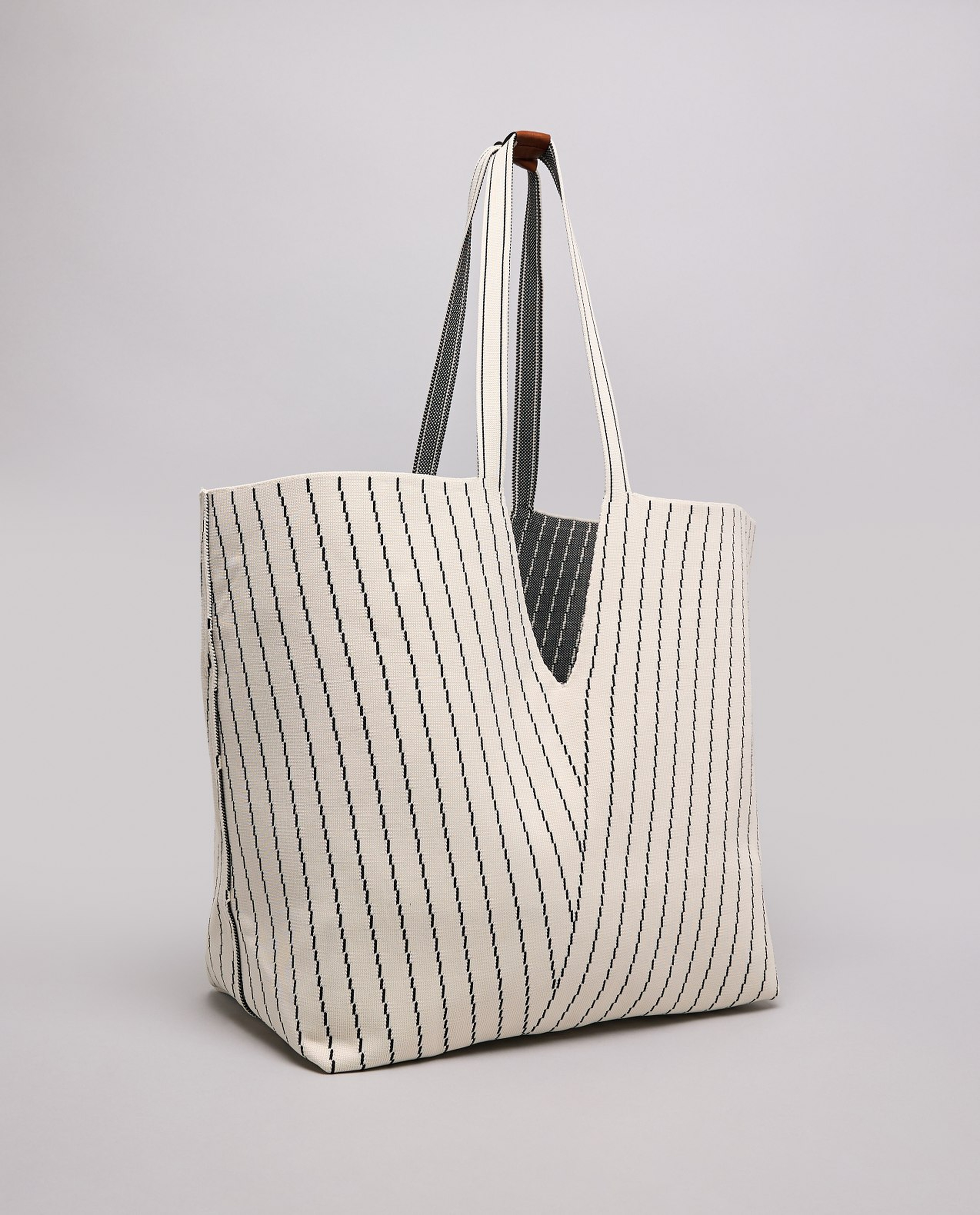 Striped Canvas Tote Bag with Pouch