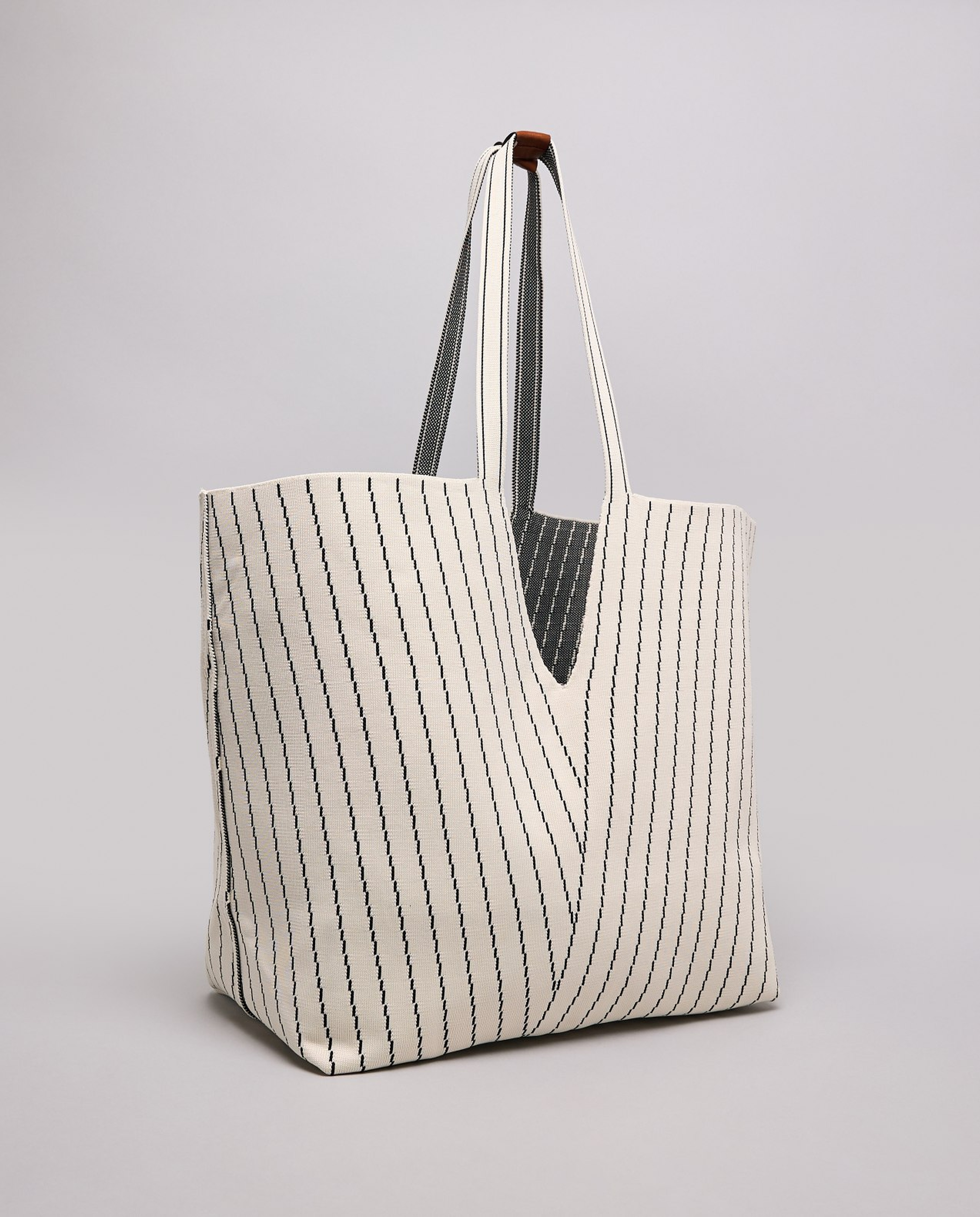 Striped Canvas Tote Bag with Pouch