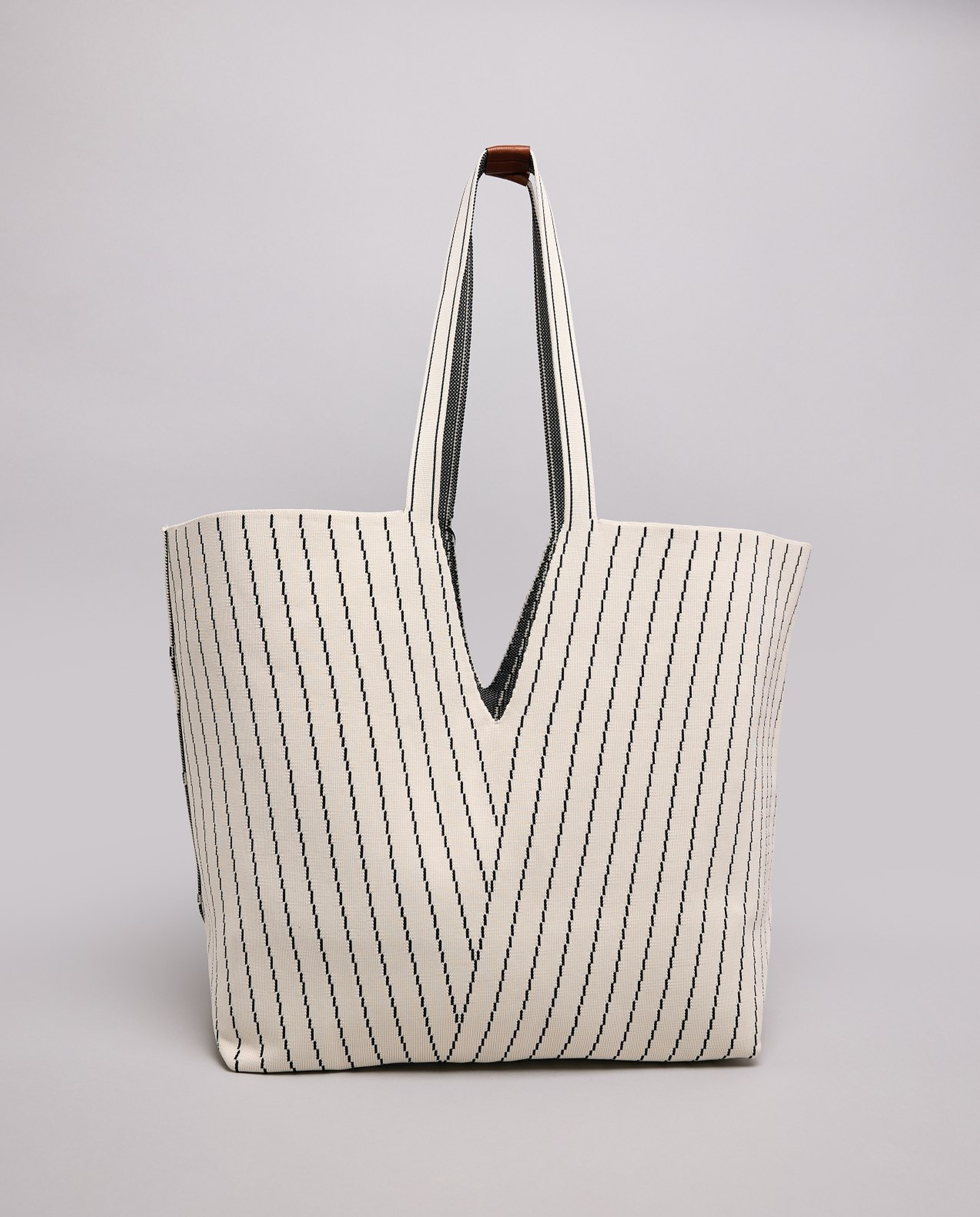 Striped Canvas Tote Bag with Pouch
