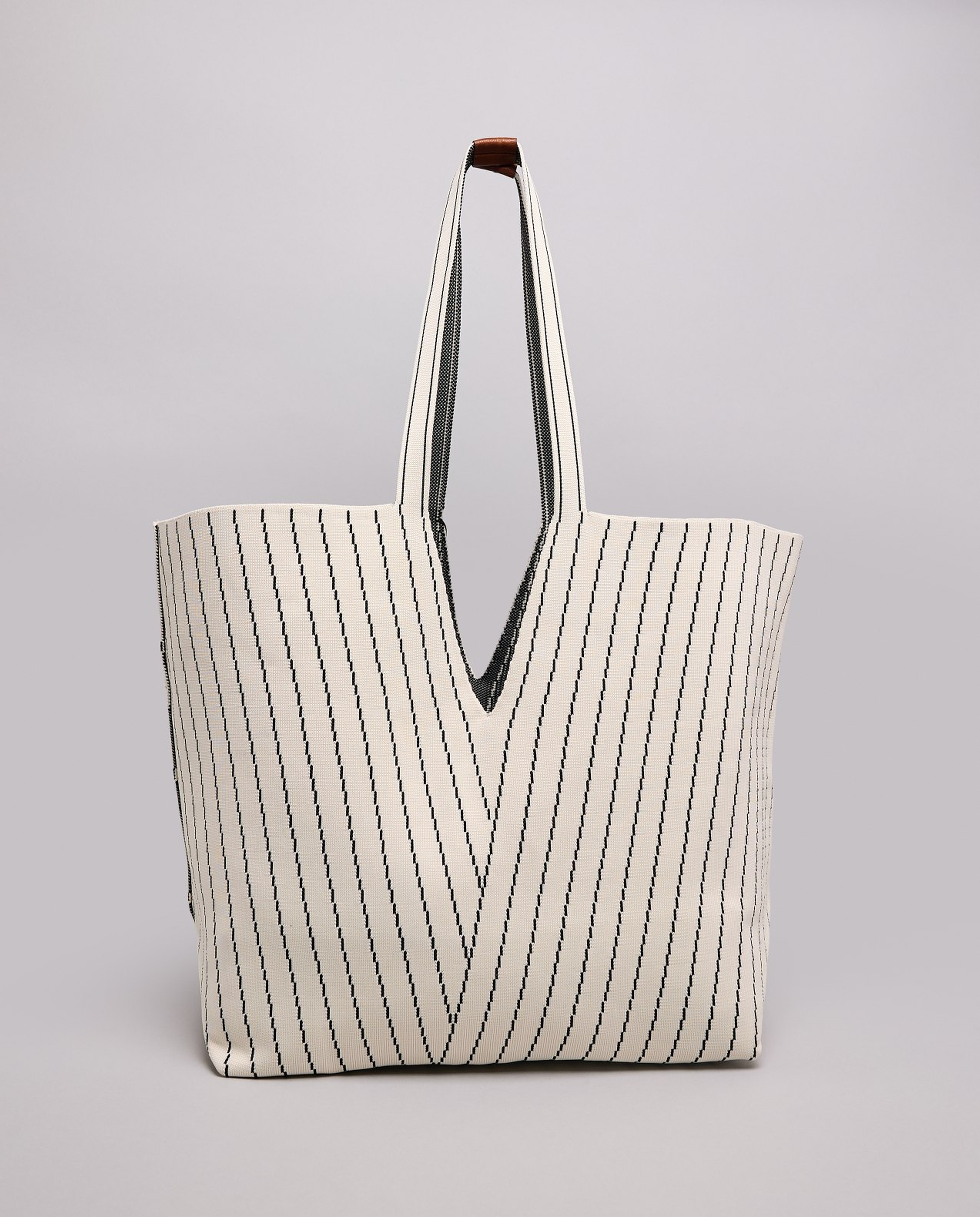 Striped Canvas Tote Bag with Pouch