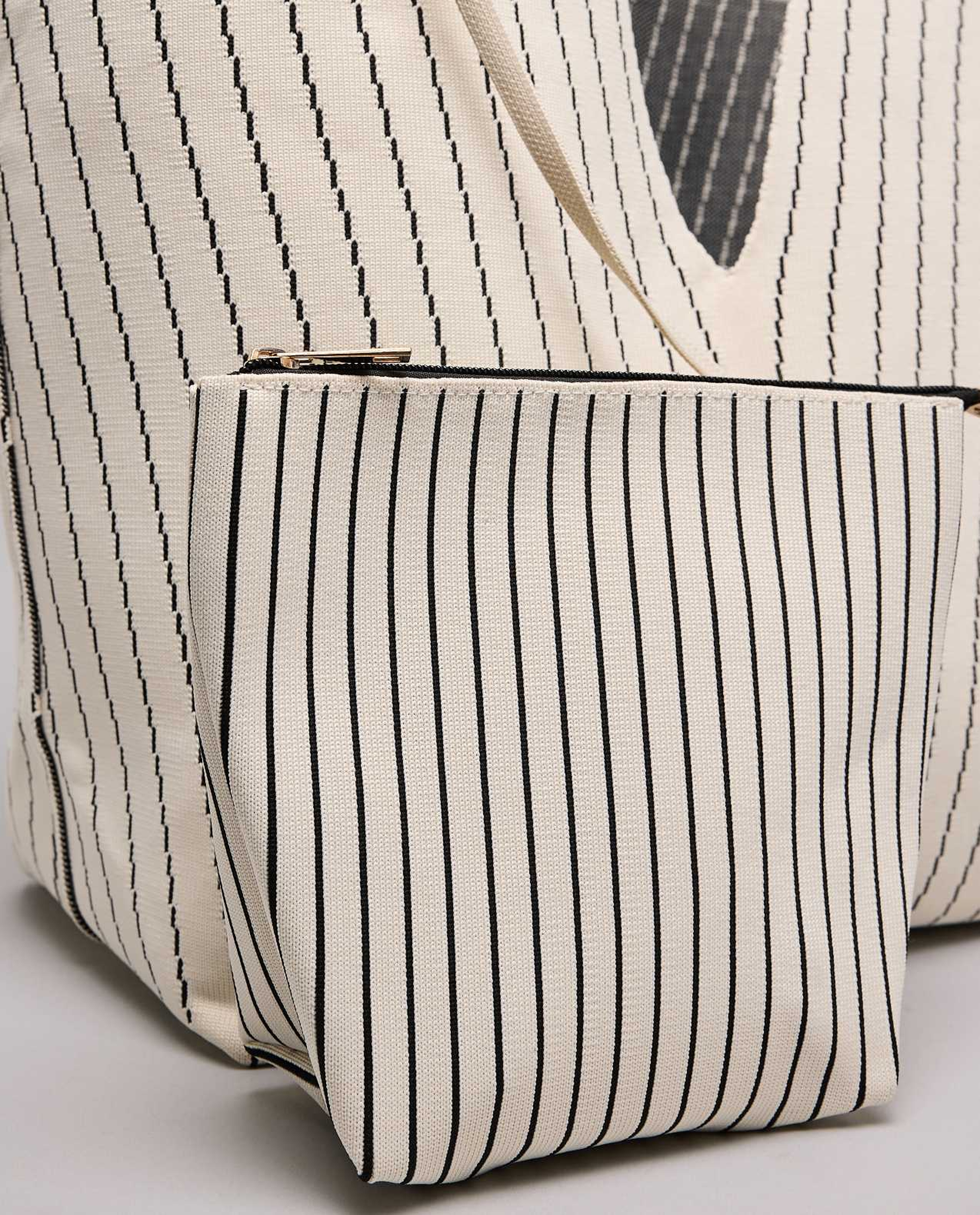 Striped Canvas Tote Bag with Pouch