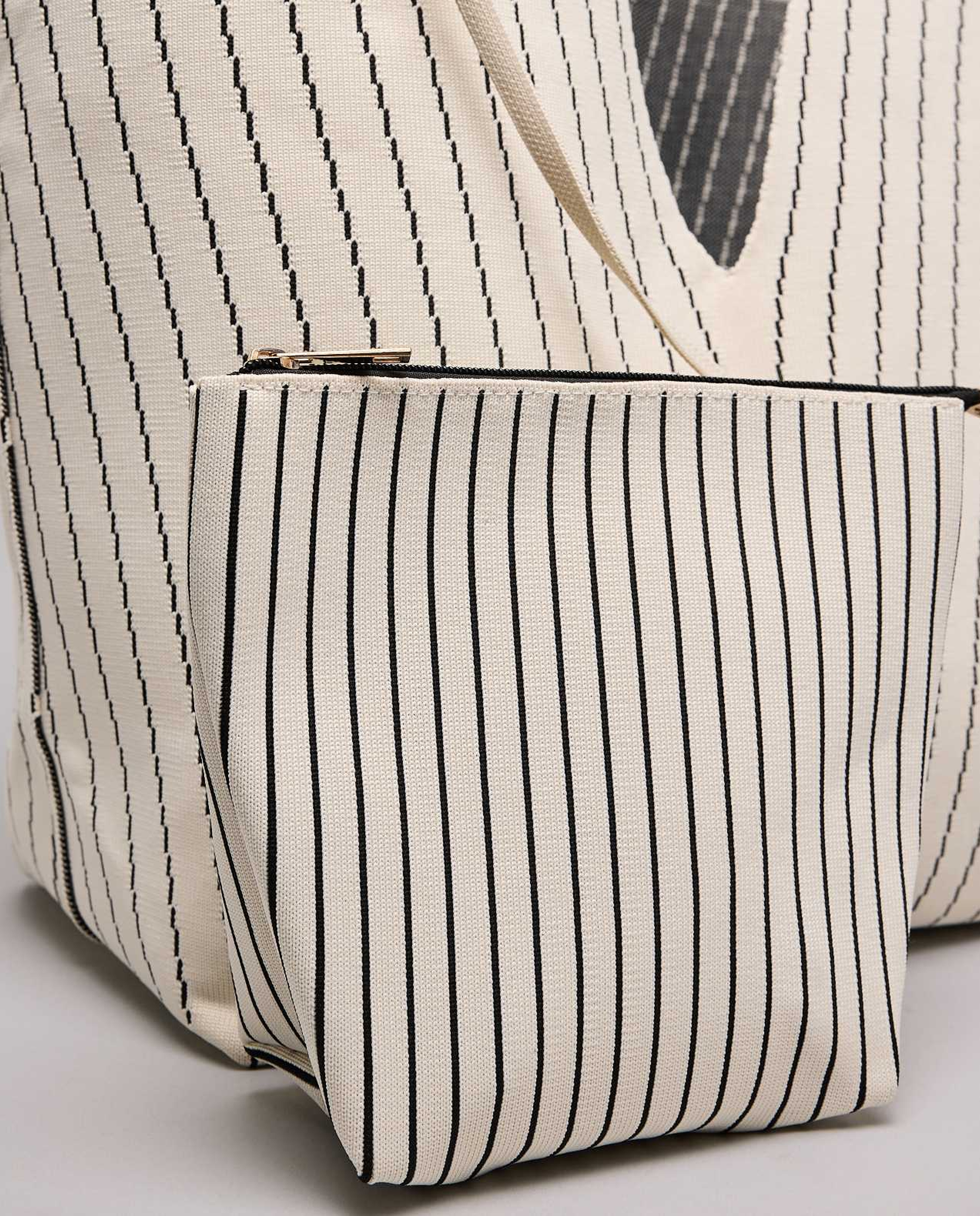 Striped Canvas Tote Bag with Pouch