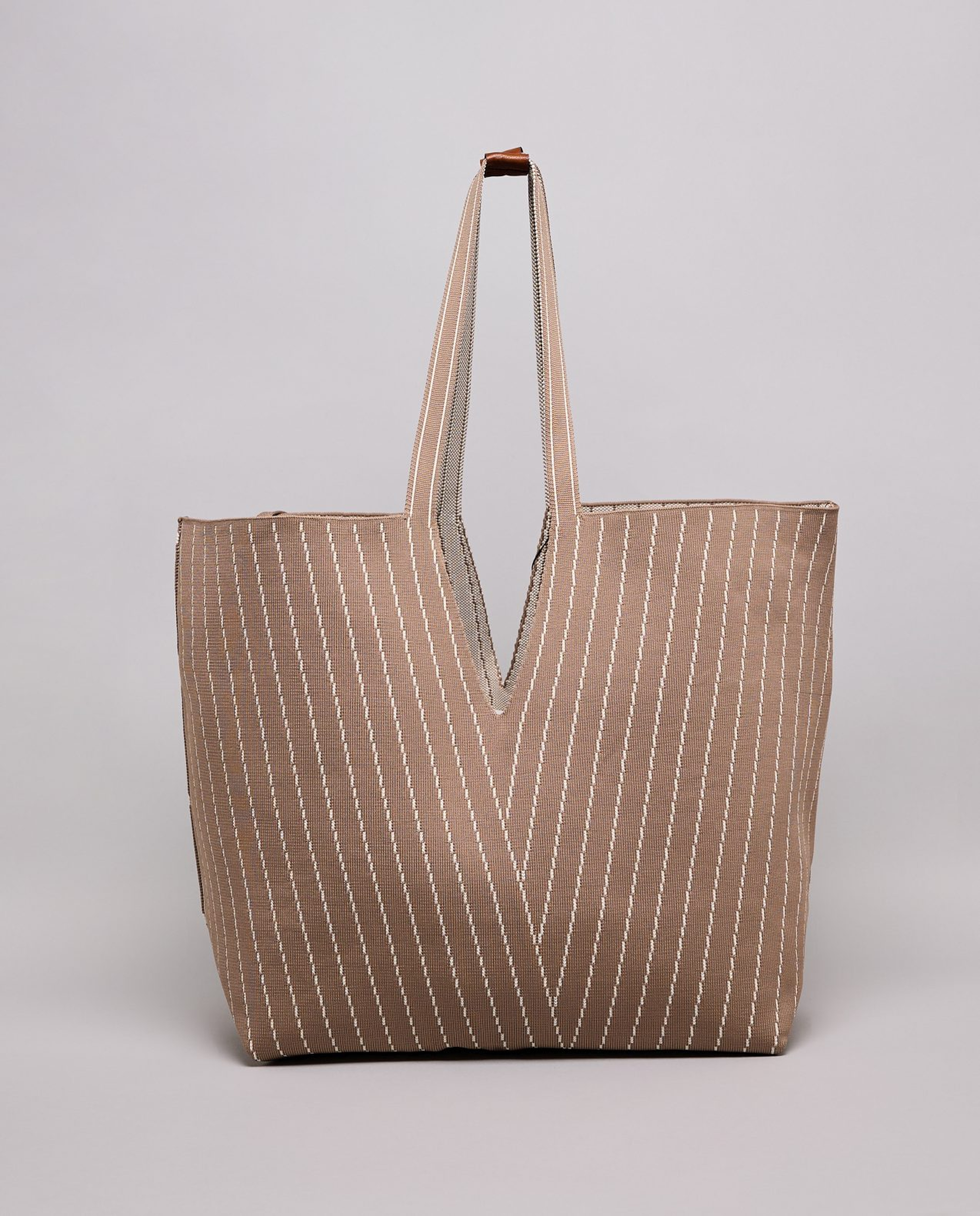 Striped Canvas Tote Bag with Pouch