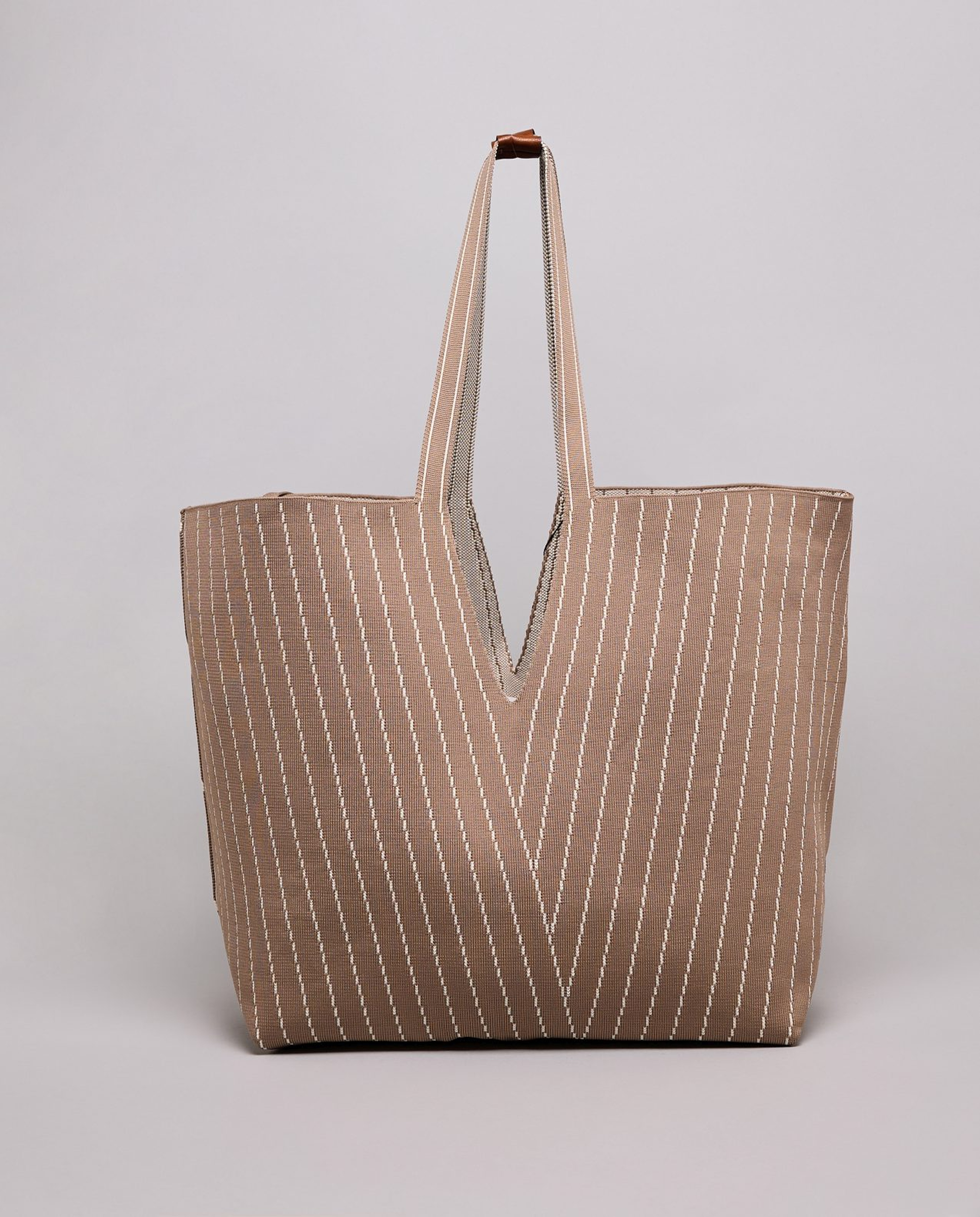 Striped Canvas Tote Bag with Pouch