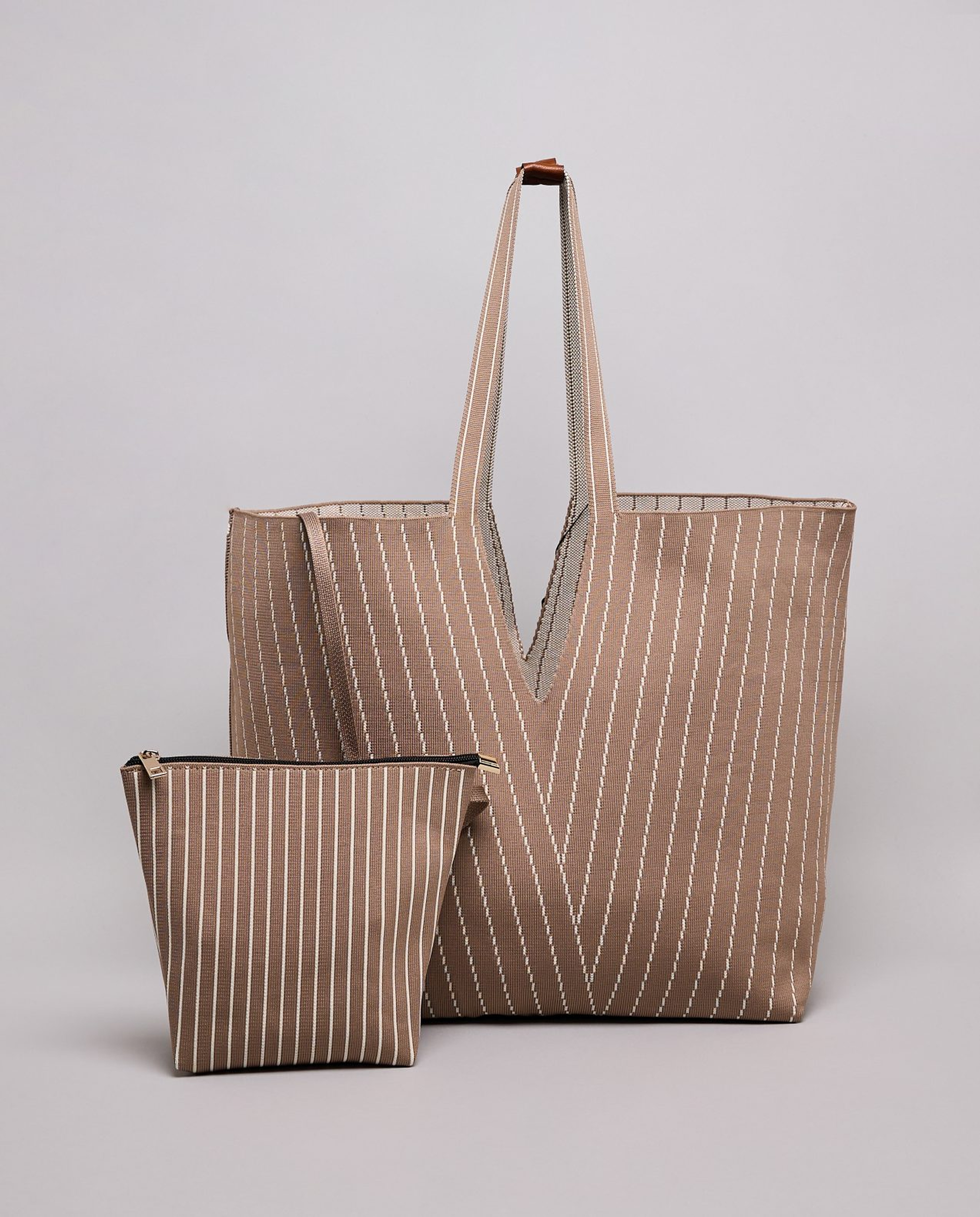 Striped Canvas Tote Bag with Pouch