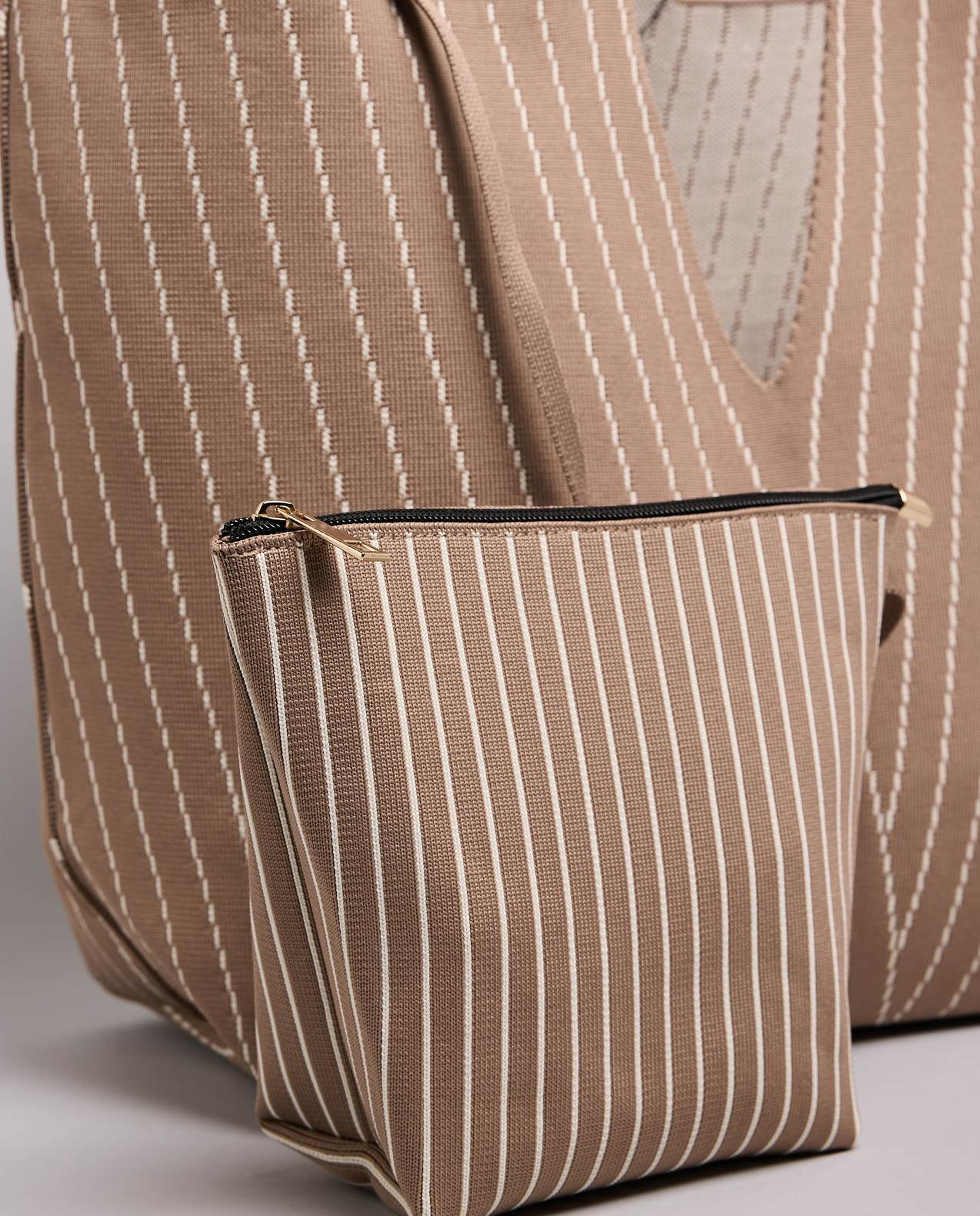 Striped Canvas Tote Bag with Pouch