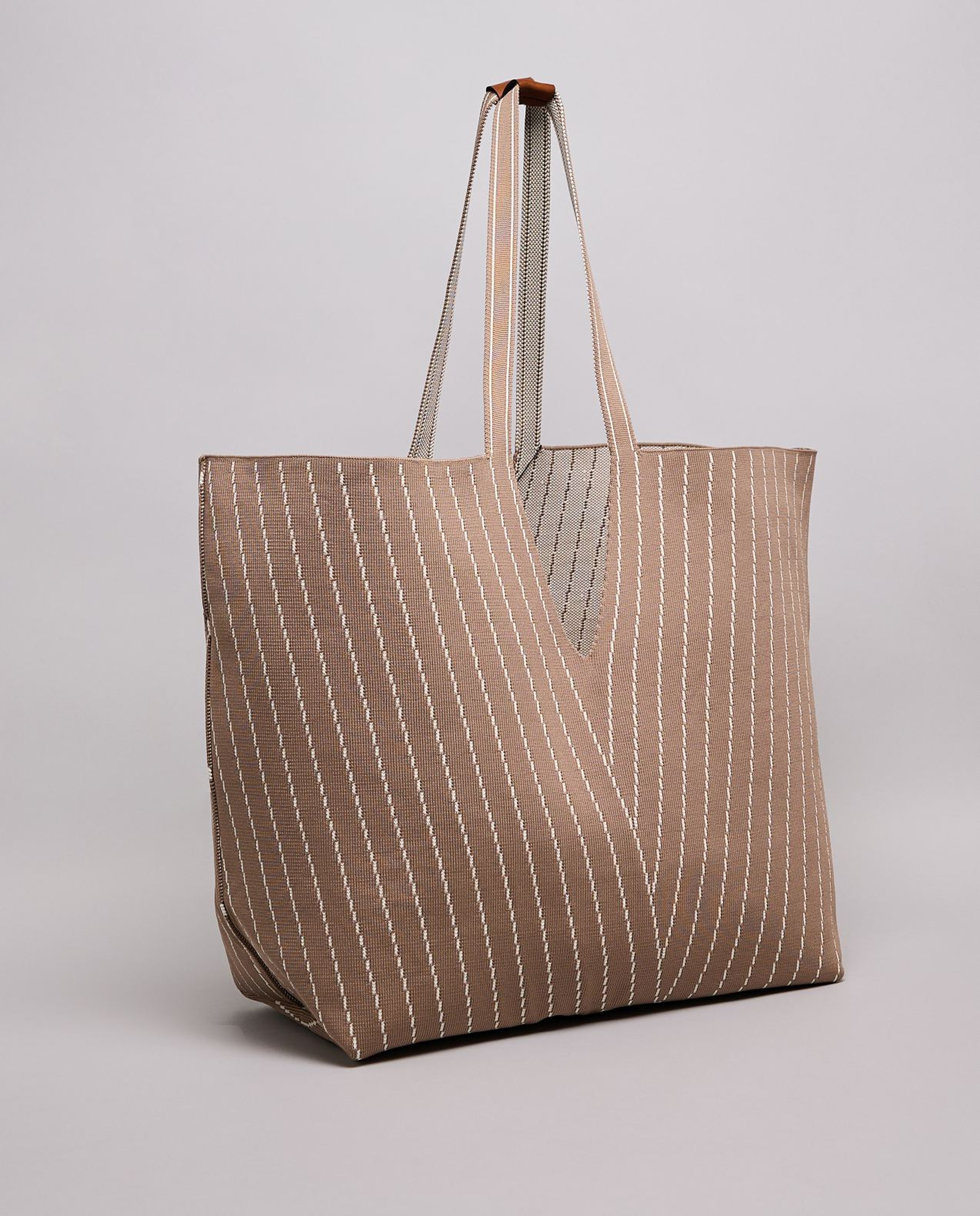 Striped Canvas Tote Bag with Pouch