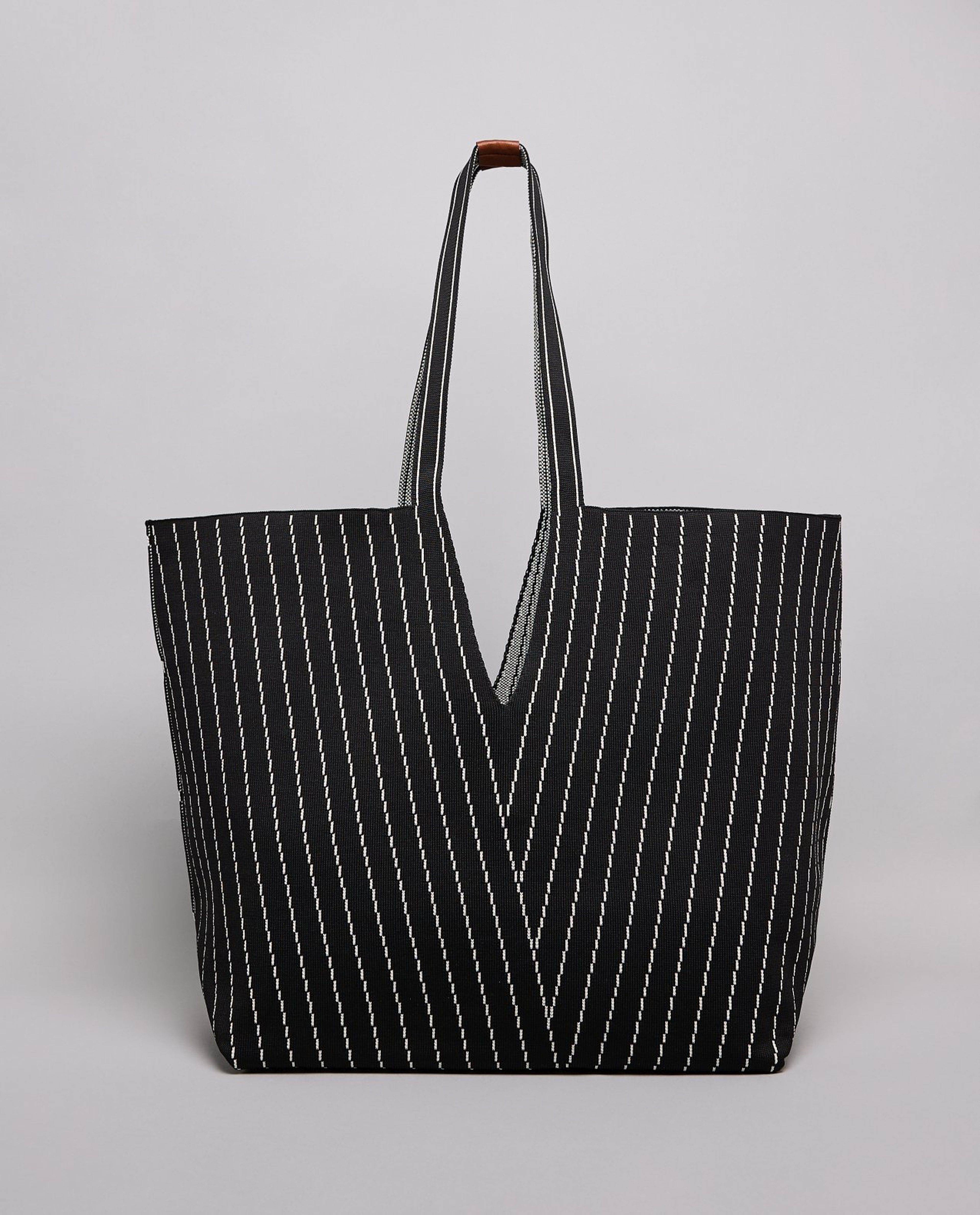 Striped Canvas Tote Bag with Pouch