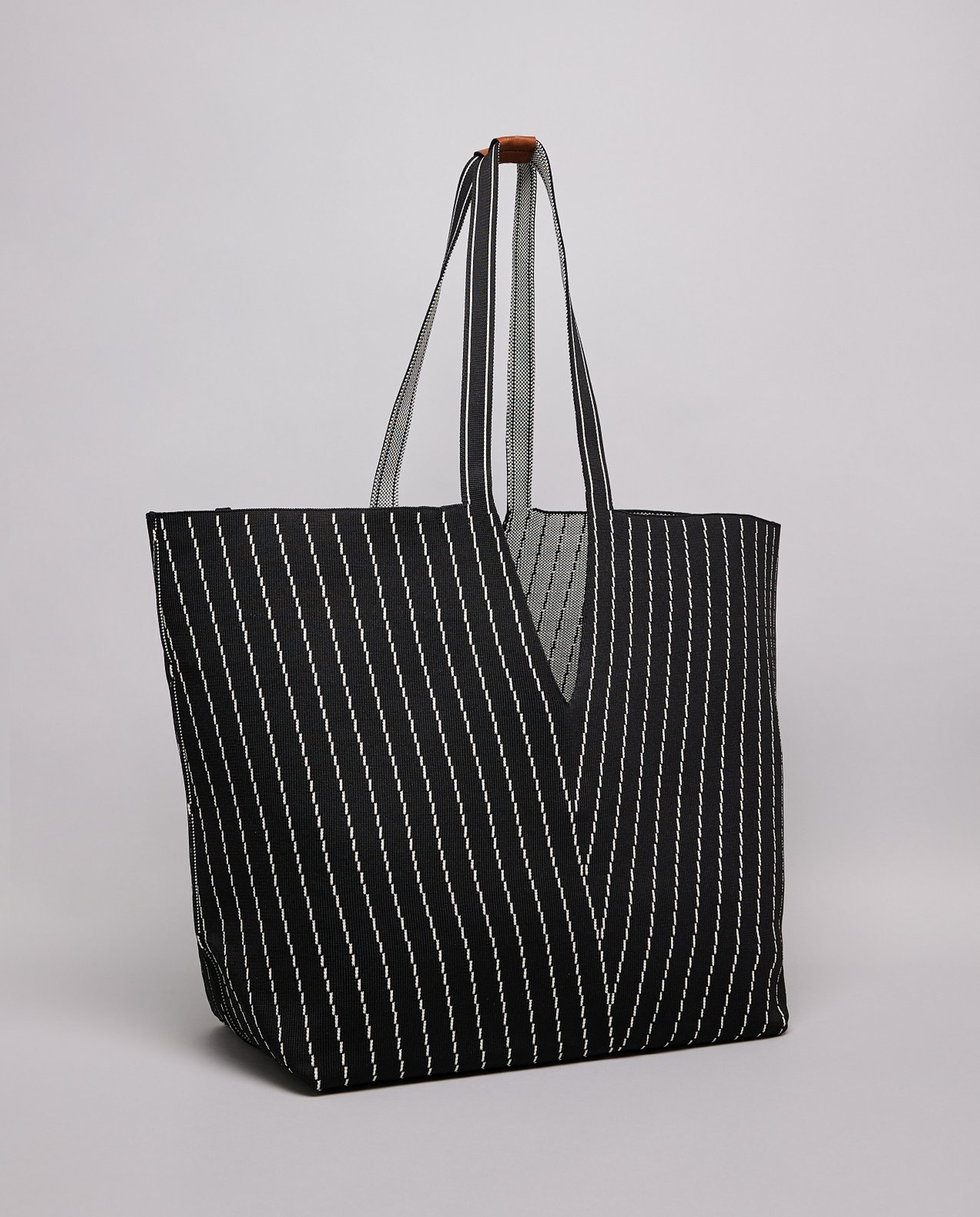 Striped Canvas Tote Bag with Pouch