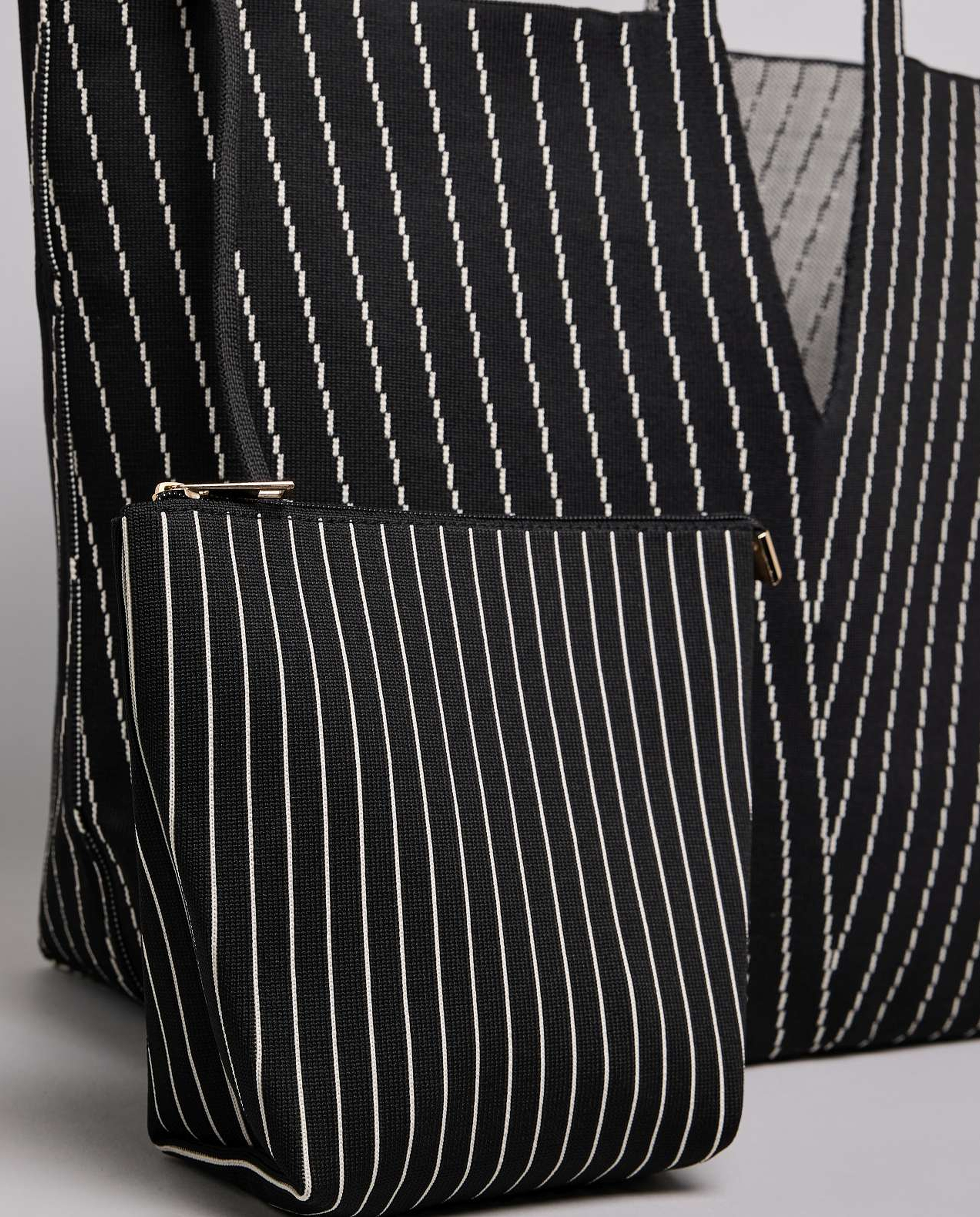 Striped Canvas Tote Bag with Pouch