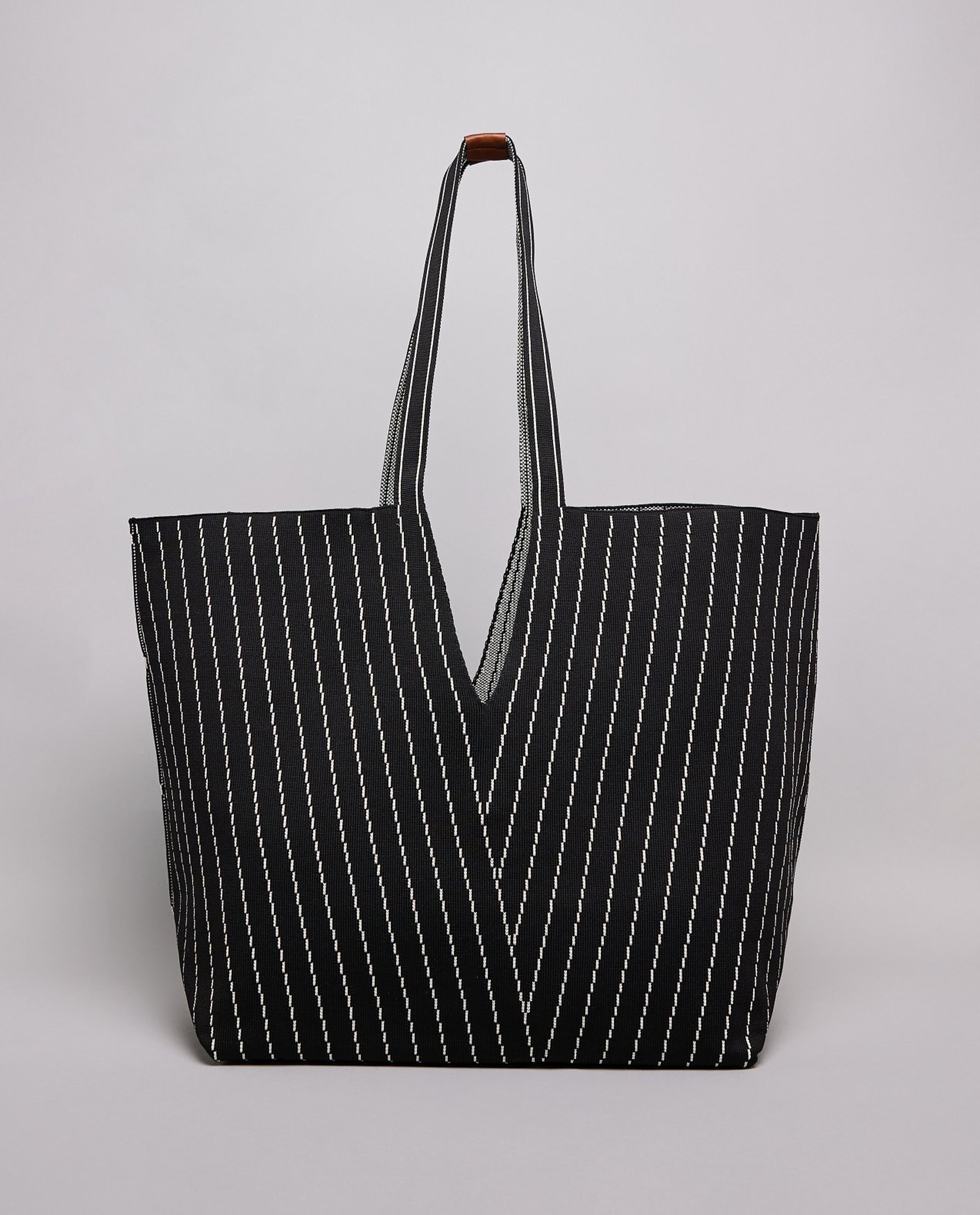 Striped Canvas Tote Bag with Pouch
