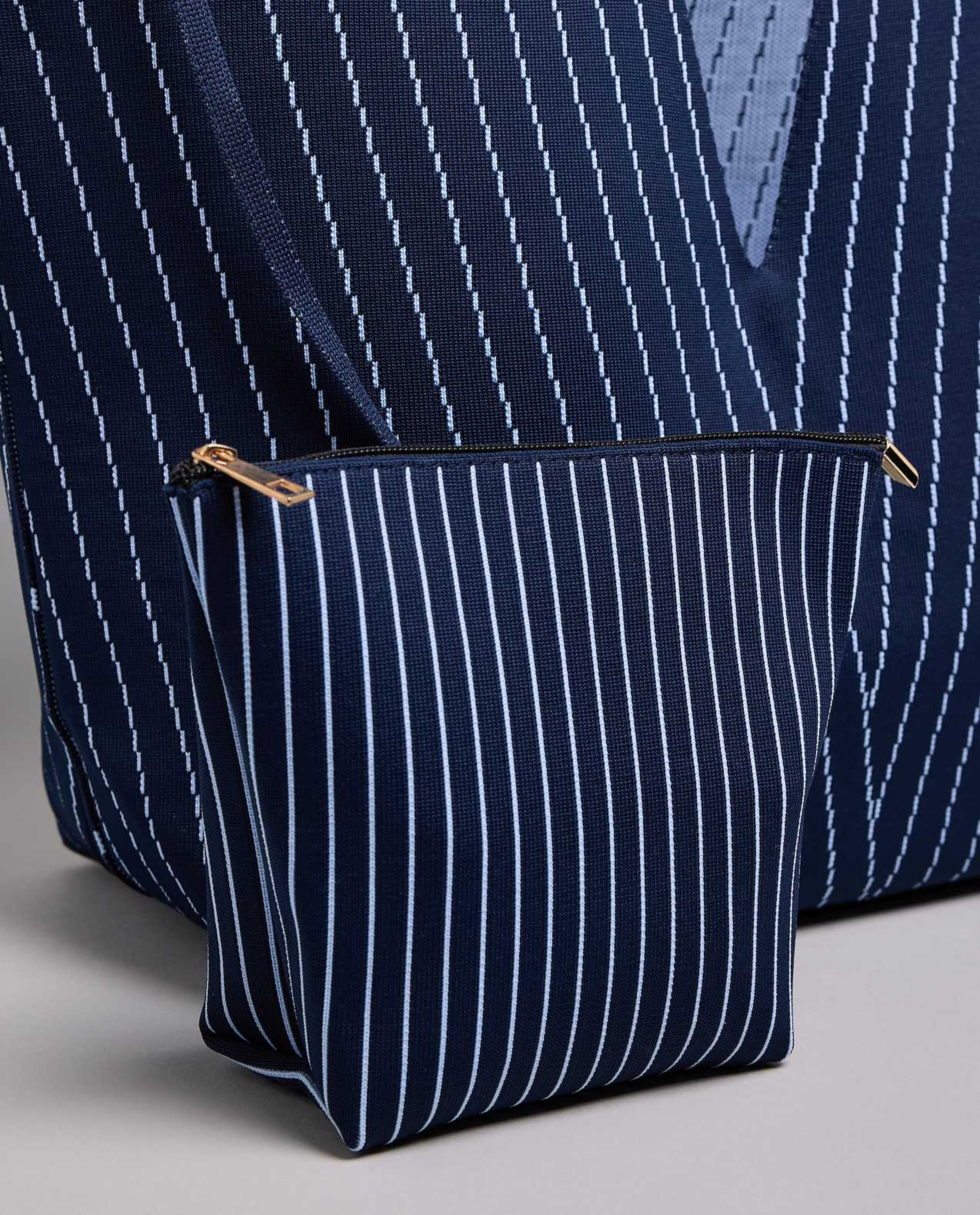 Striped Canvas Tote Bag with Pouch