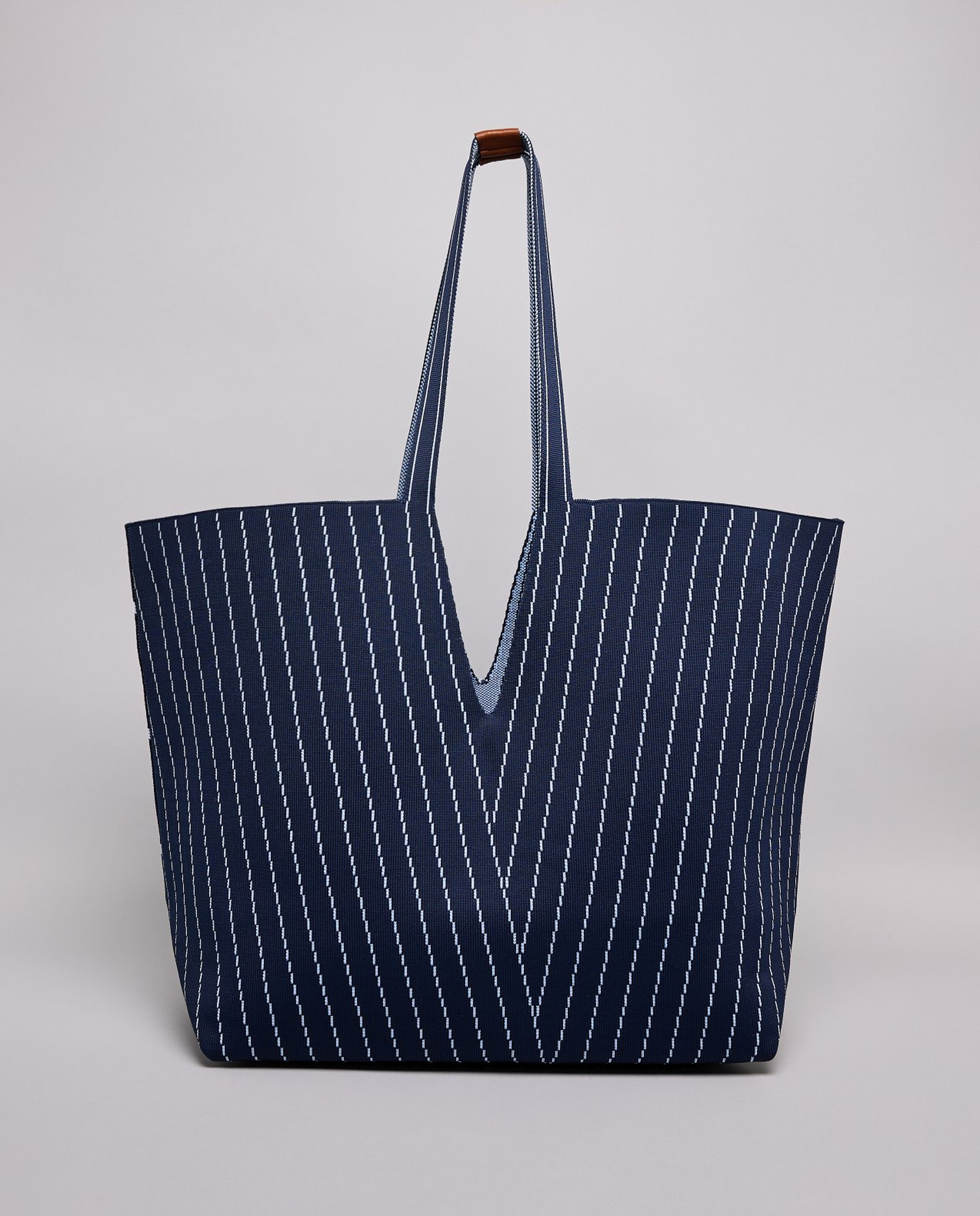 Striped Canvas Tote Bag with Pouch