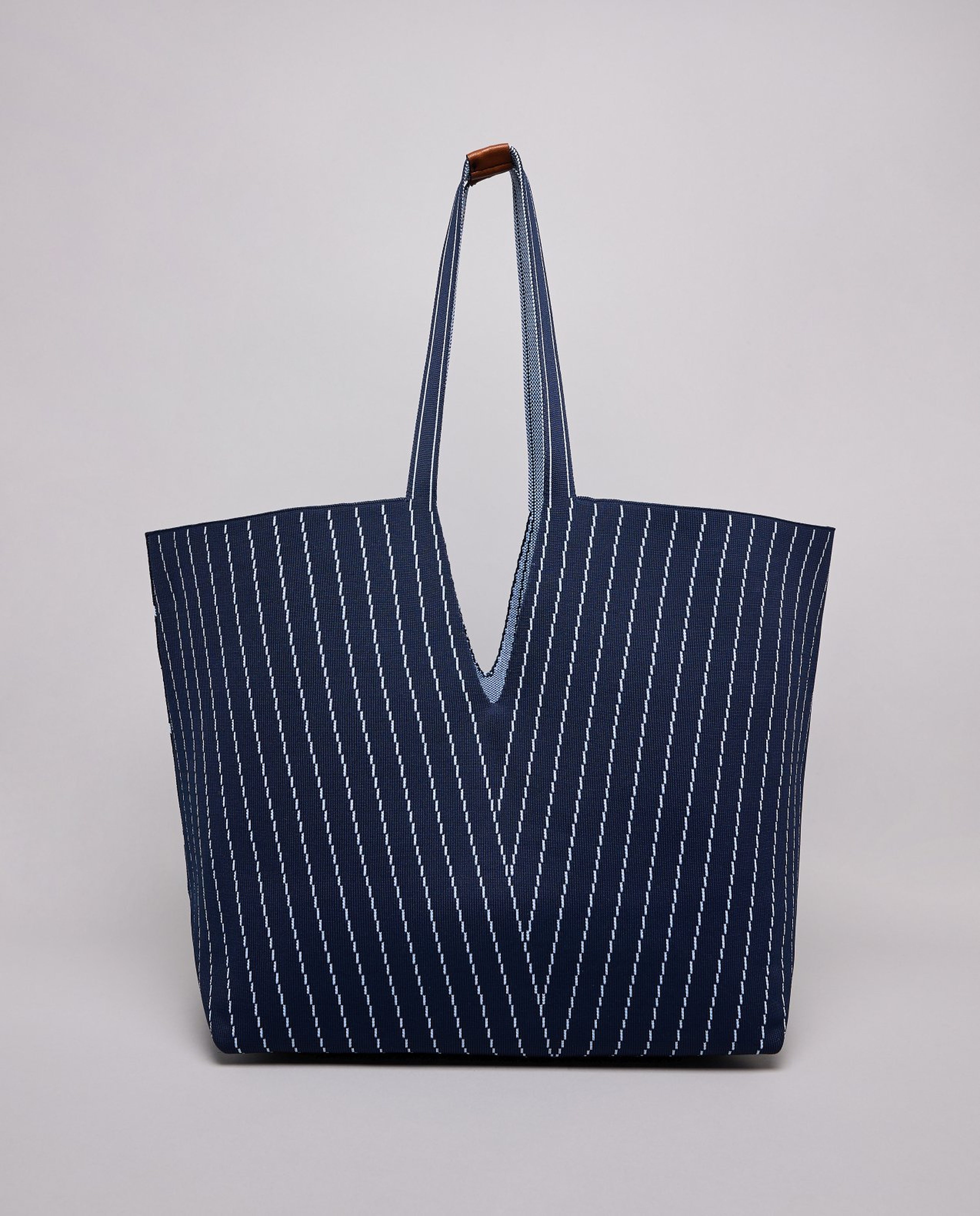 Striped Canvas Tote Bag with Pouch