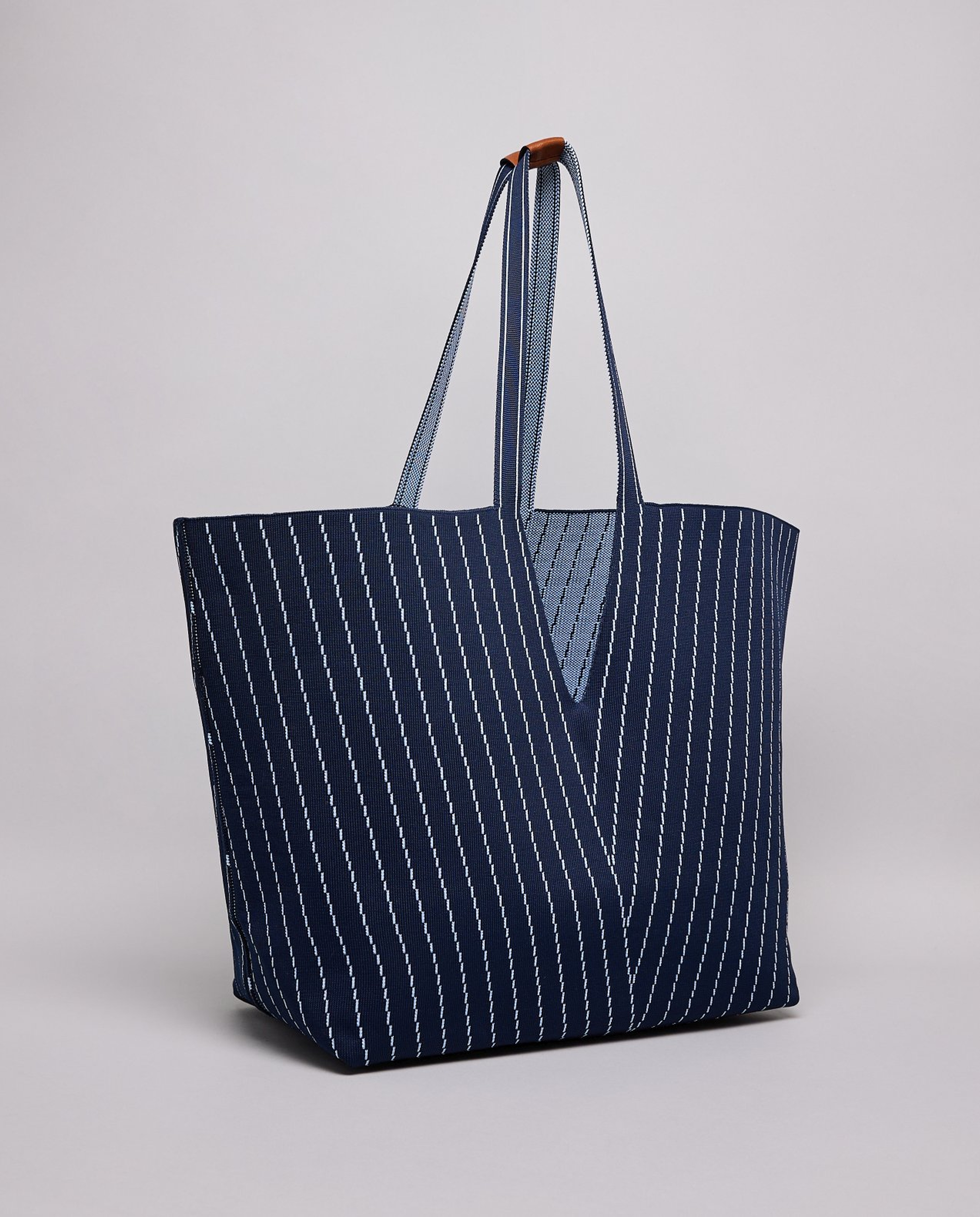 Striped Canvas Tote Bag with Pouch