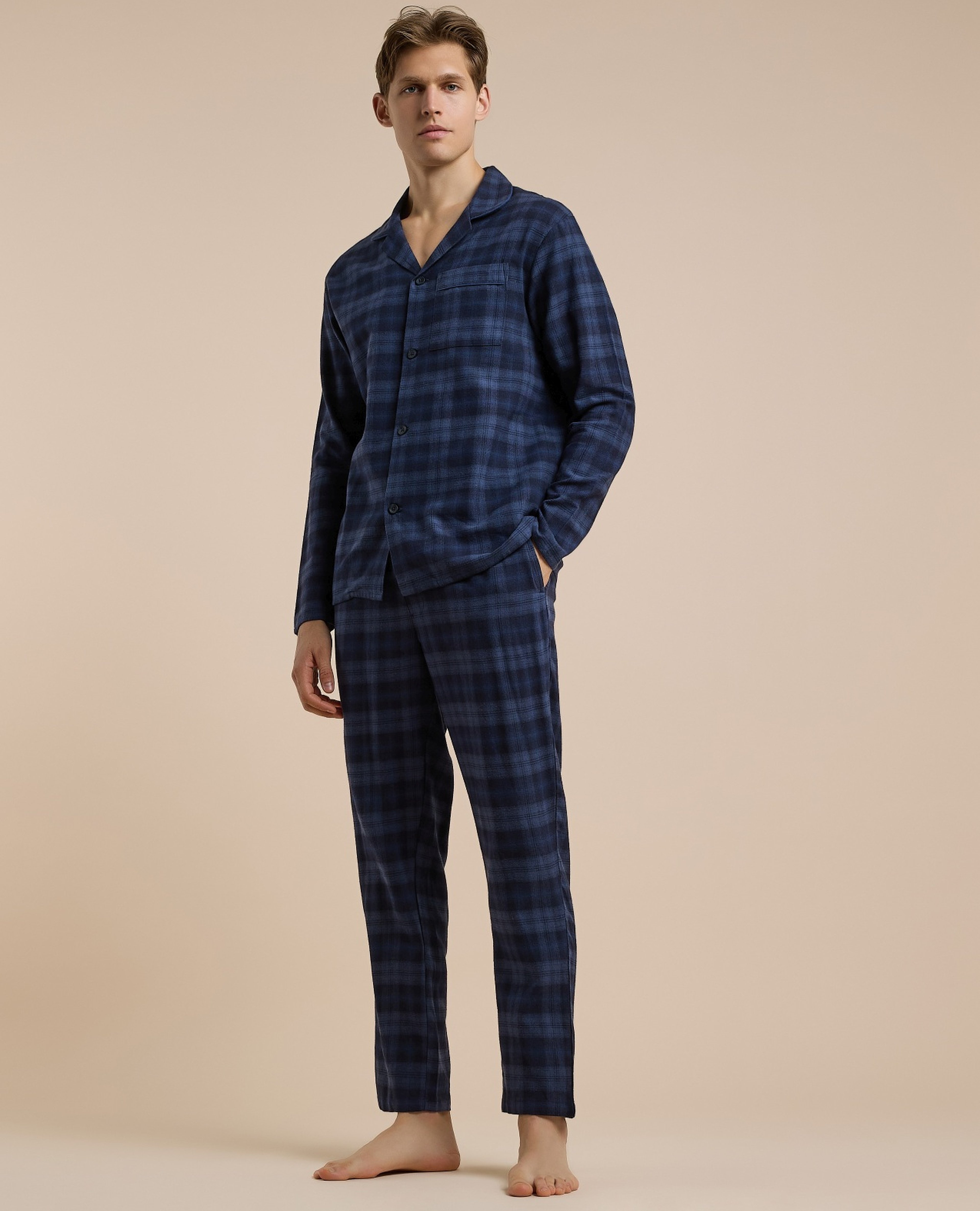 طقم بيجاما  كاروهات بياقة لابل