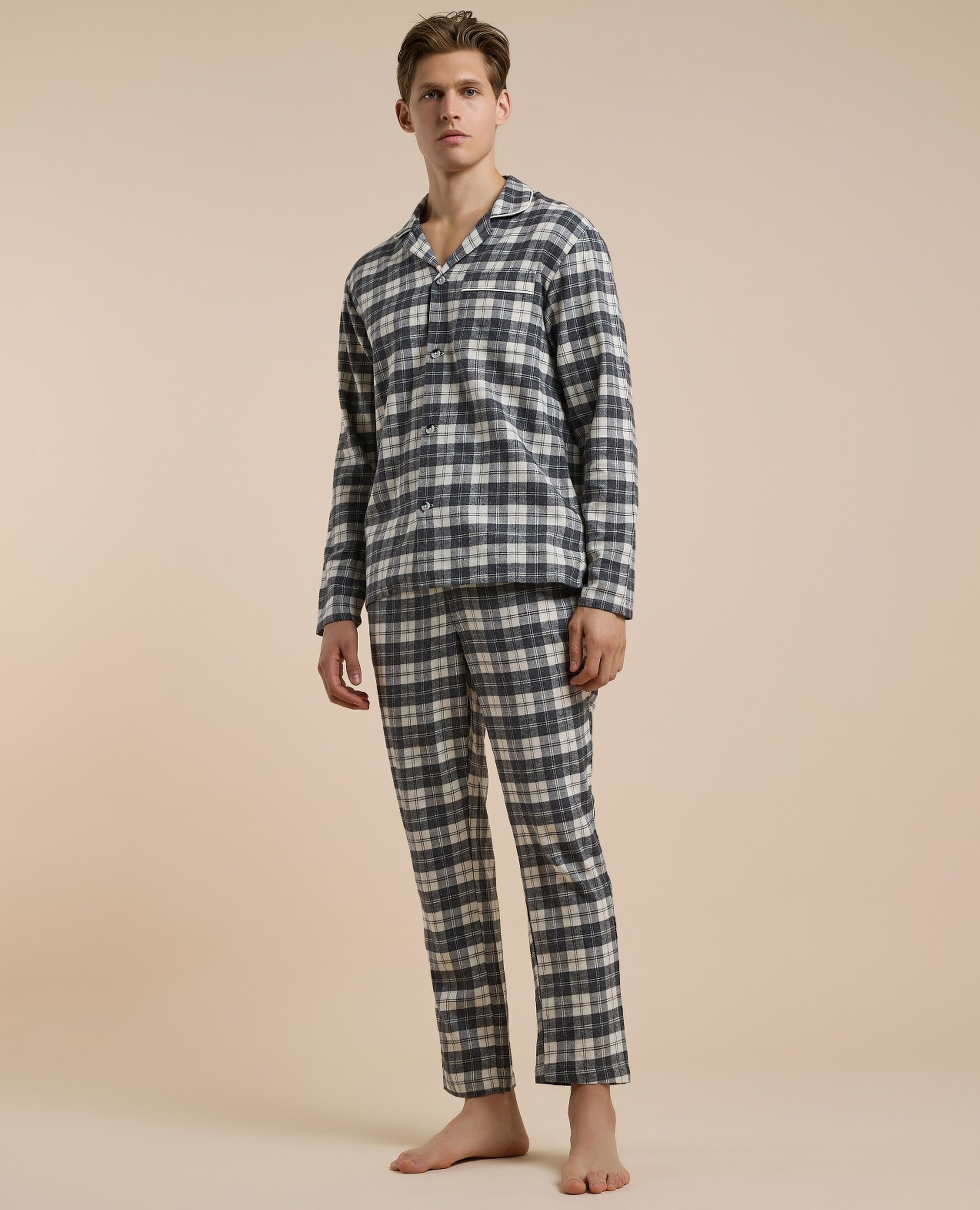 طقم بيجاما  كاروهات بياقة لابل