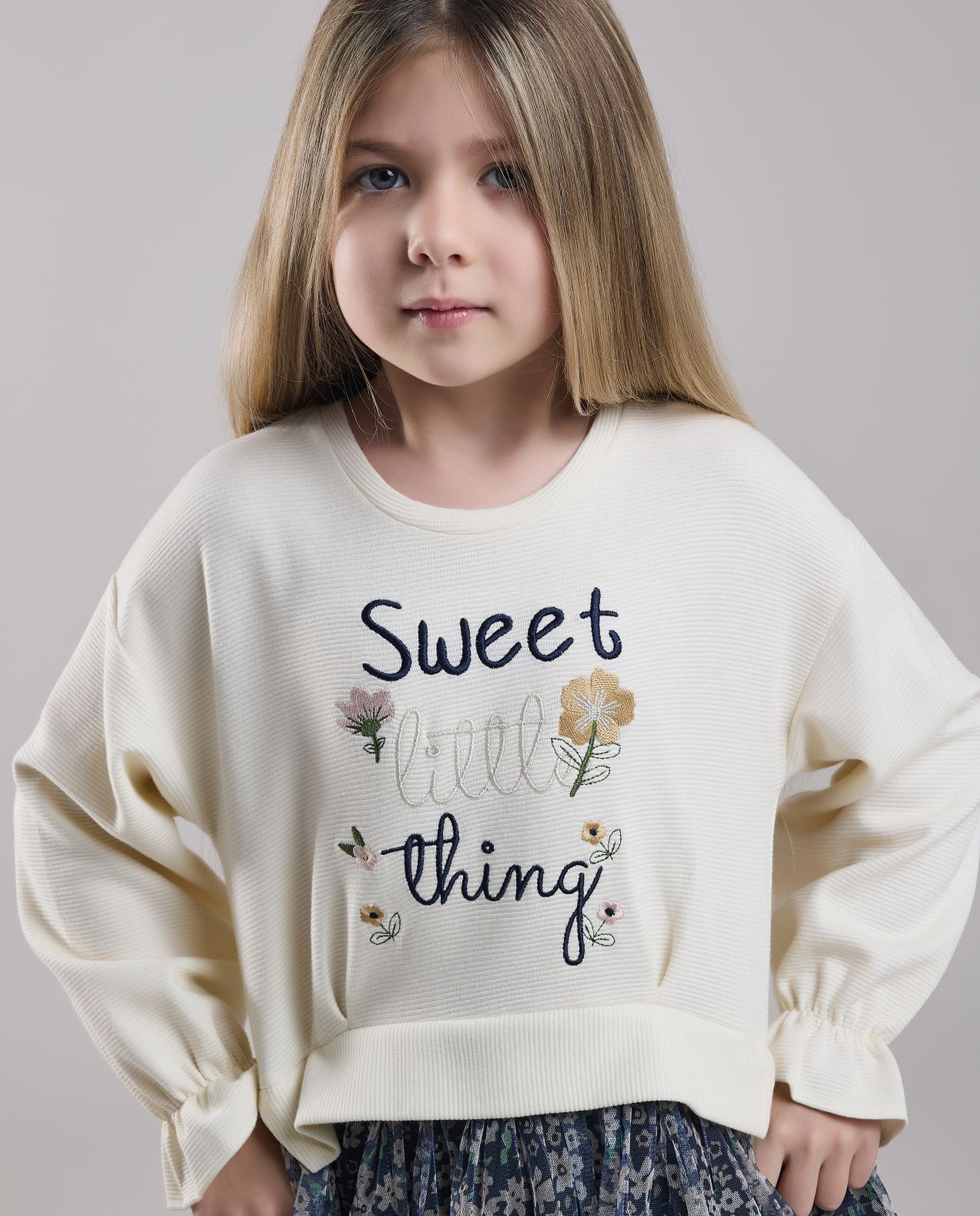 Printed Fit & Flare Dress with Crew Neck and Long Sleeves