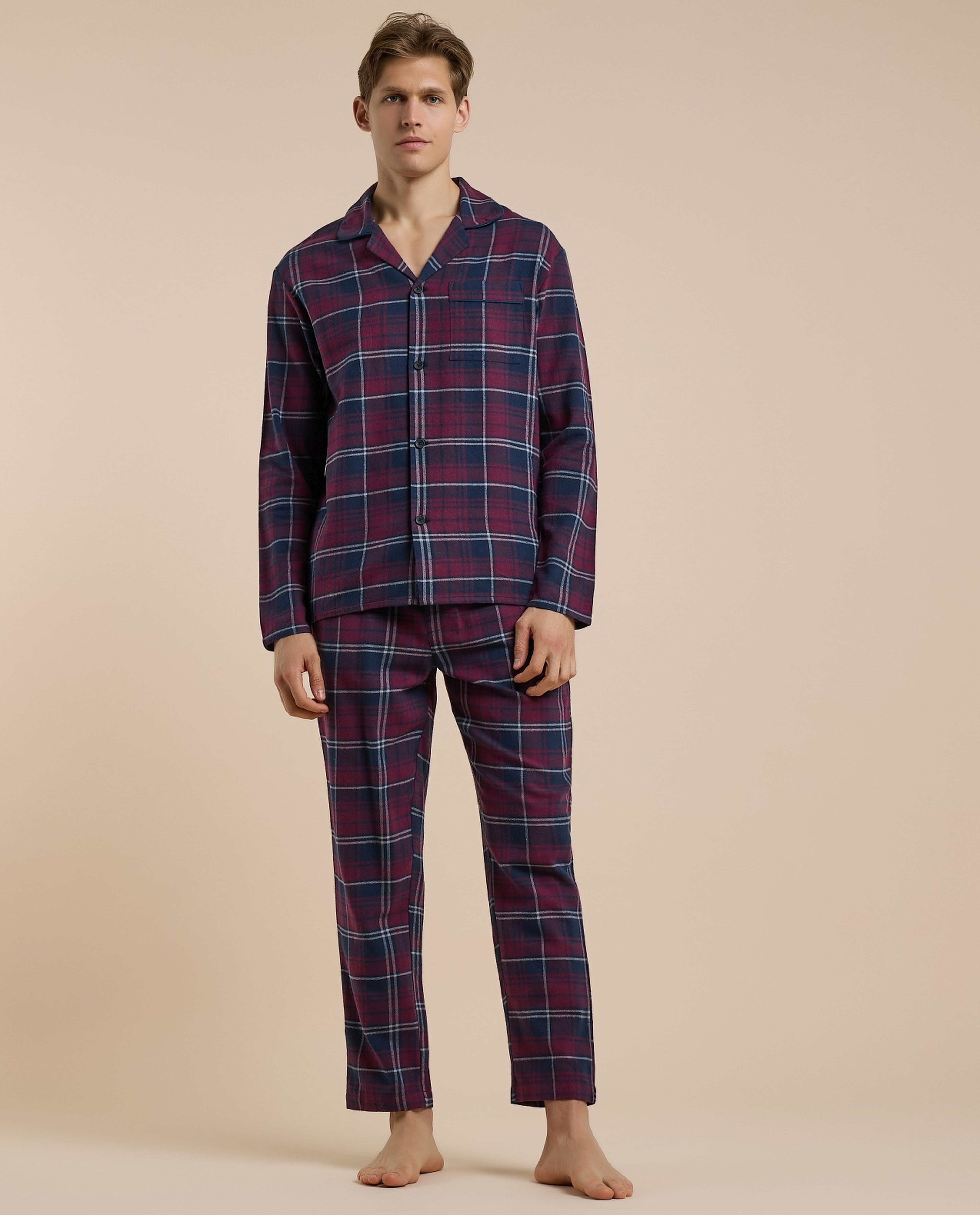 Plaid Lapel Collar Pyjama Set