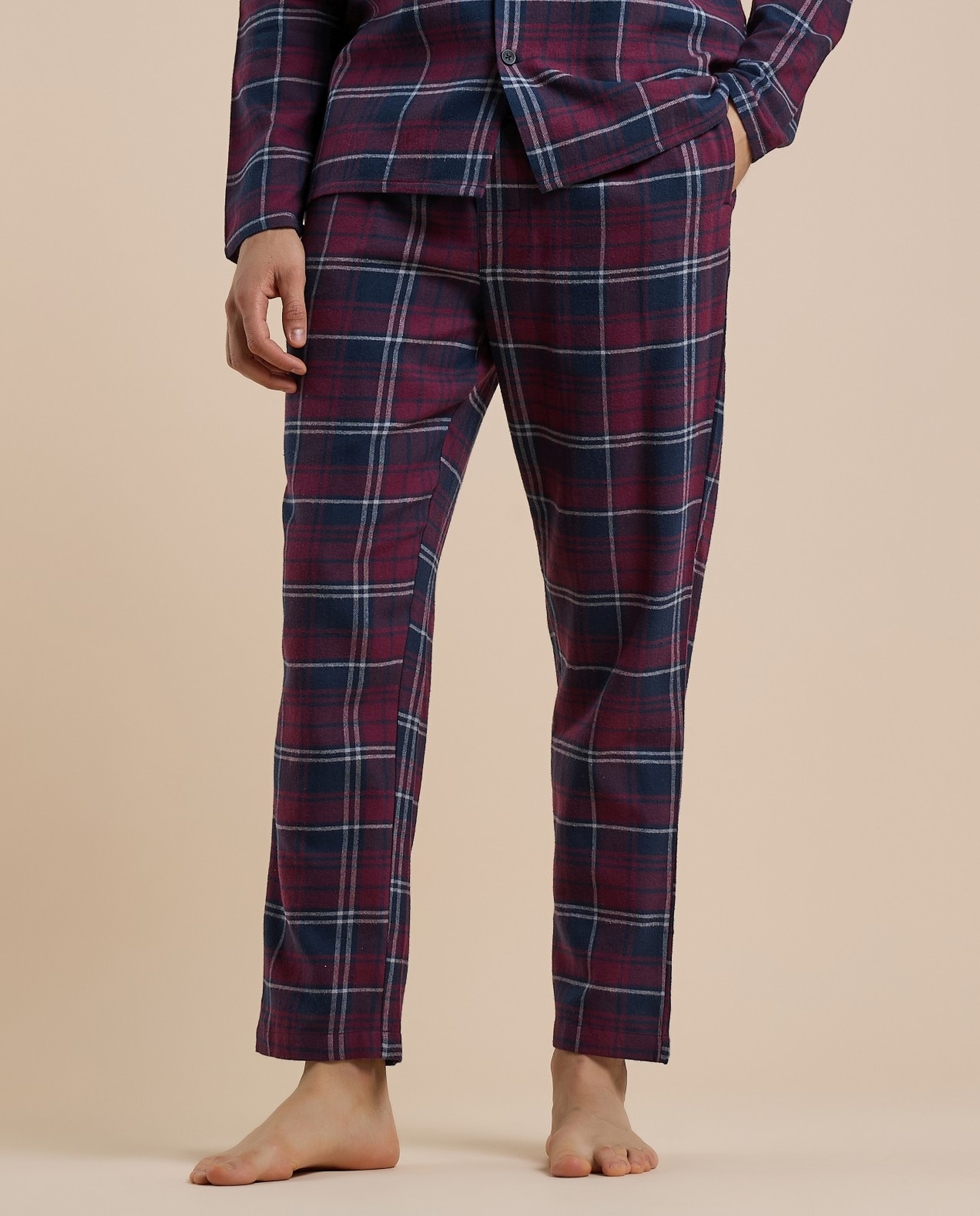 Plaid Lapel Collar Pyjama Set