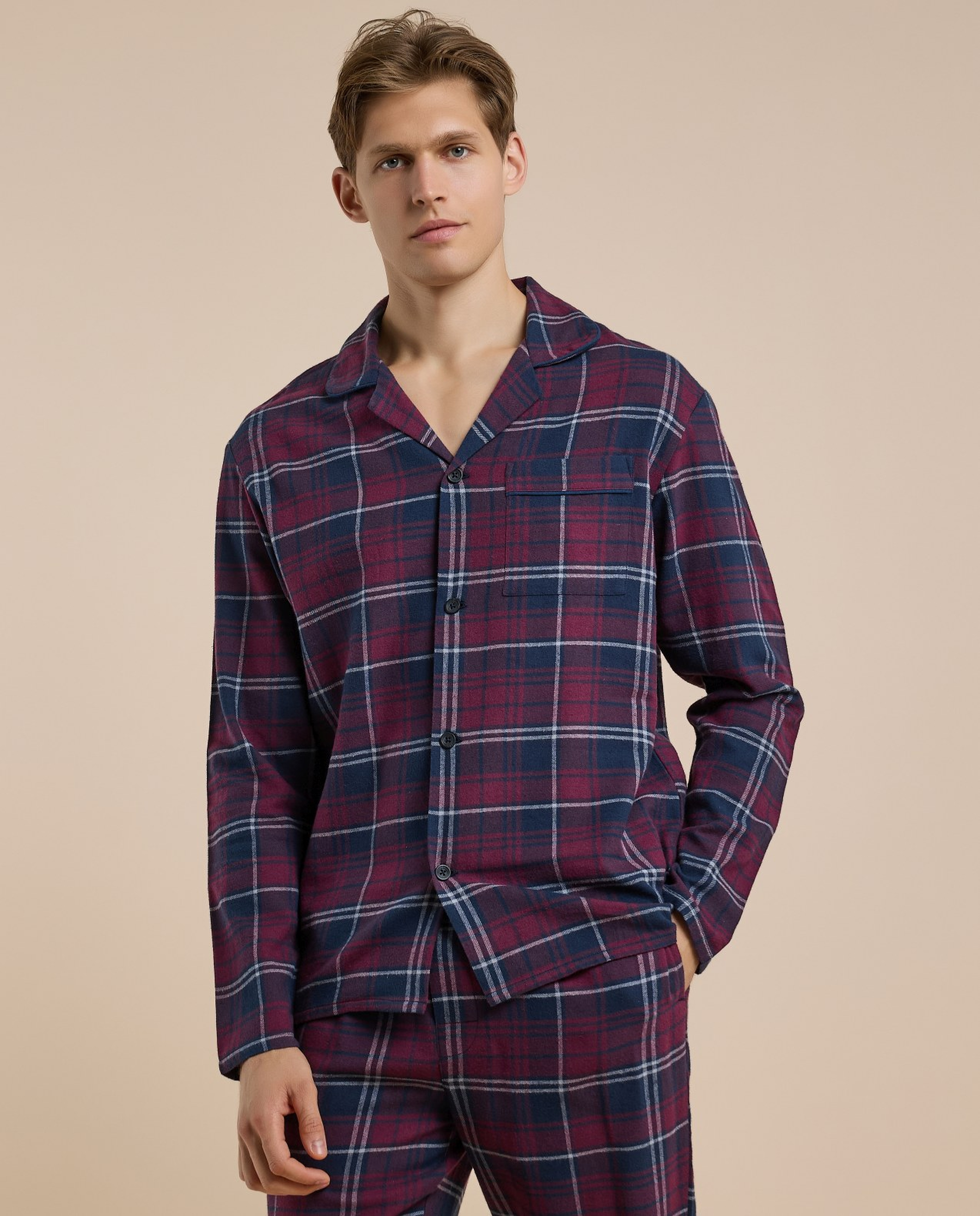 Plaid Lapel Collar Pyjama Set