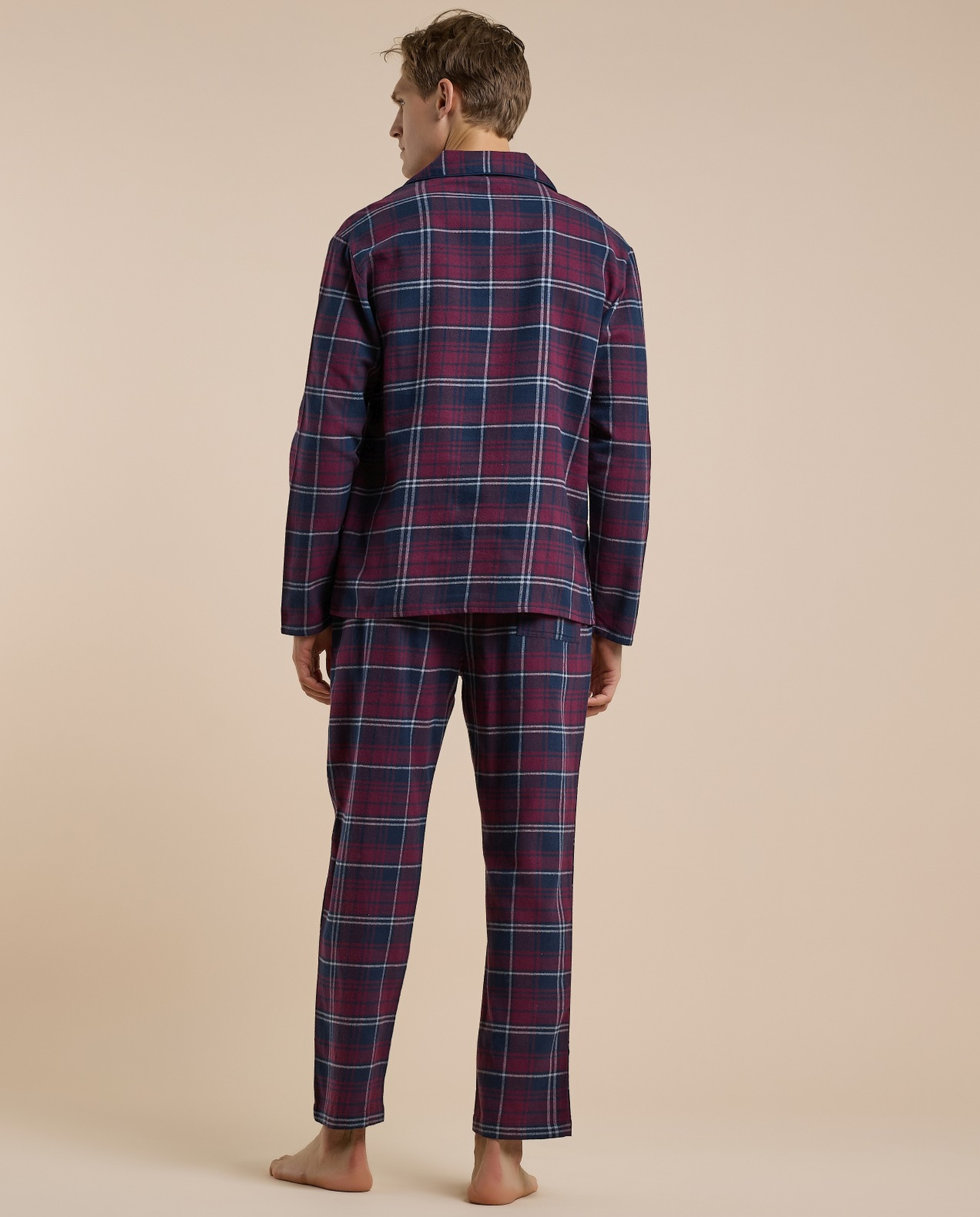 Plaid Lapel Collar Pyjama Set