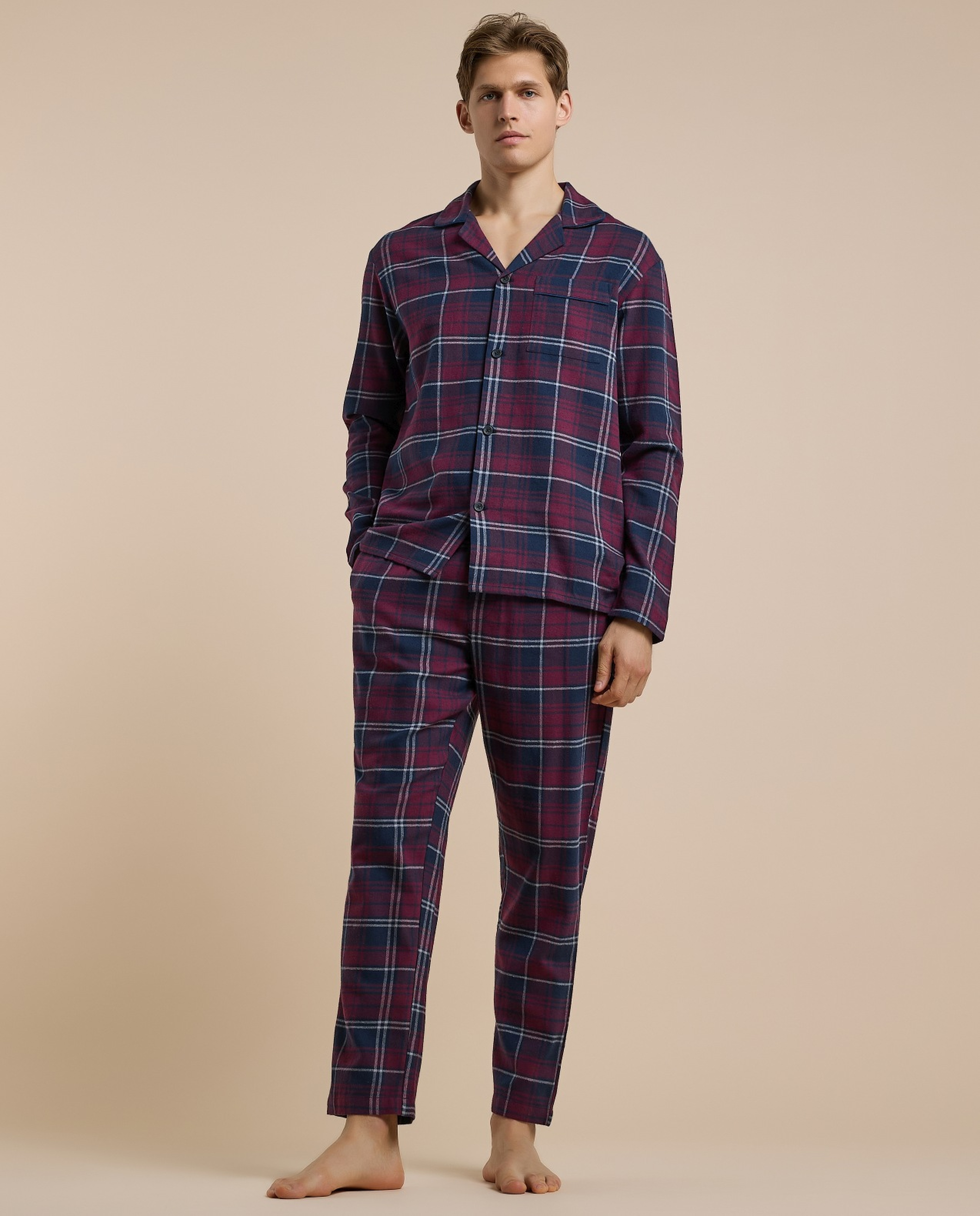 Plaid Lapel Collar Pyjama Set