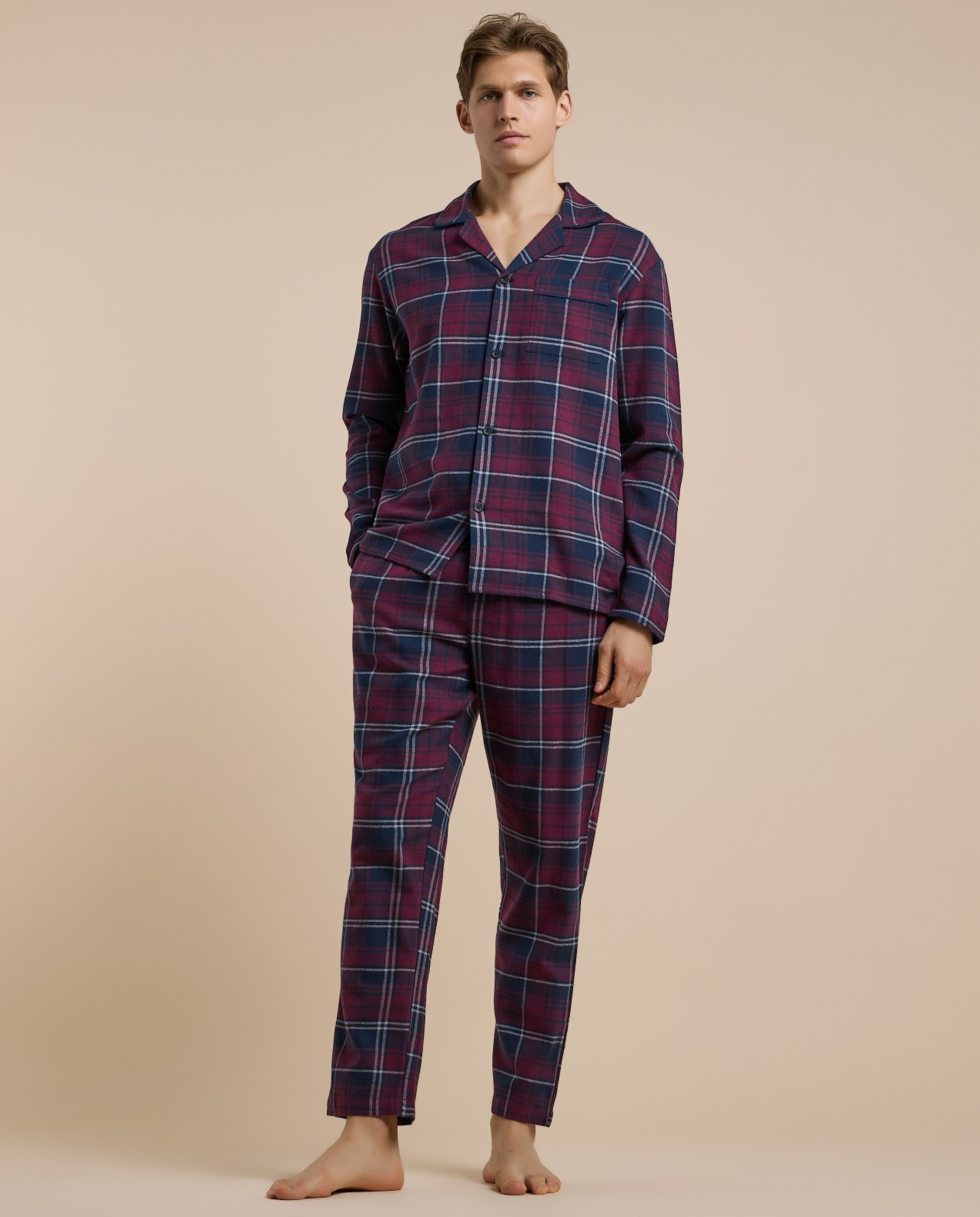 Plaid Lapel Collar Pyjama Set