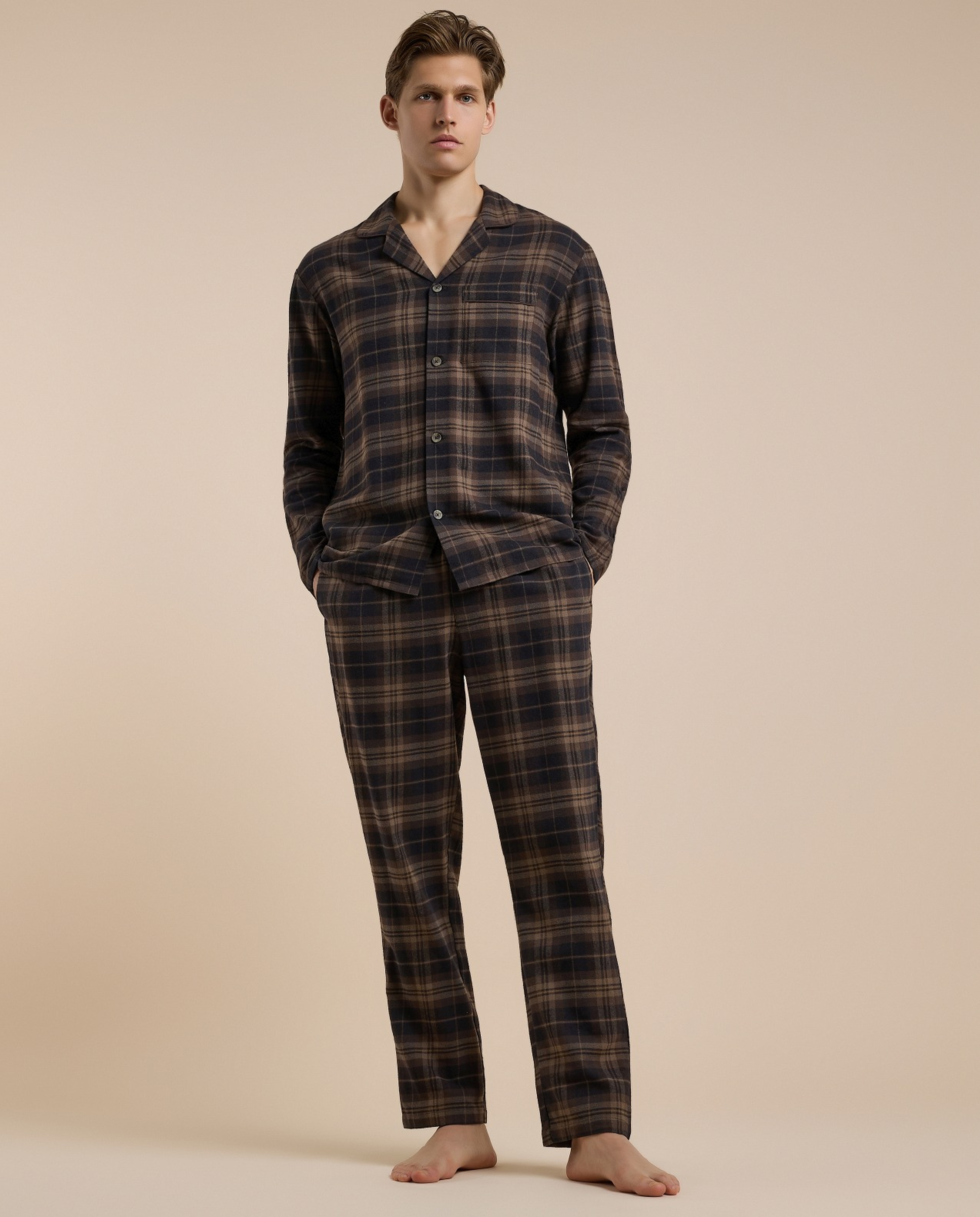 Plaid Lapel Collar Pyjama Set